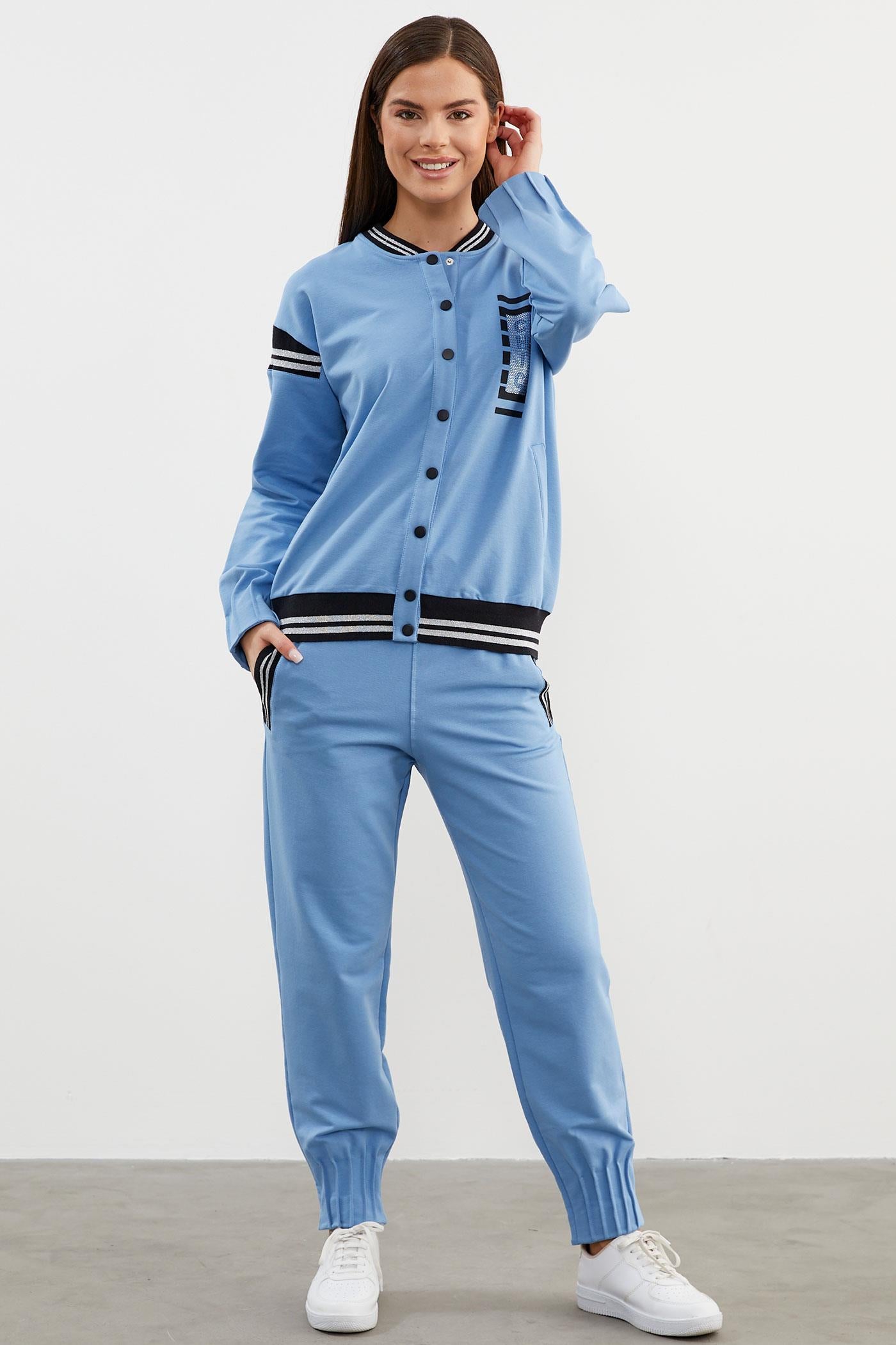 Örme Detaylı Paçası Piliseli Eşofman Takım - Mavi (2) Sementa