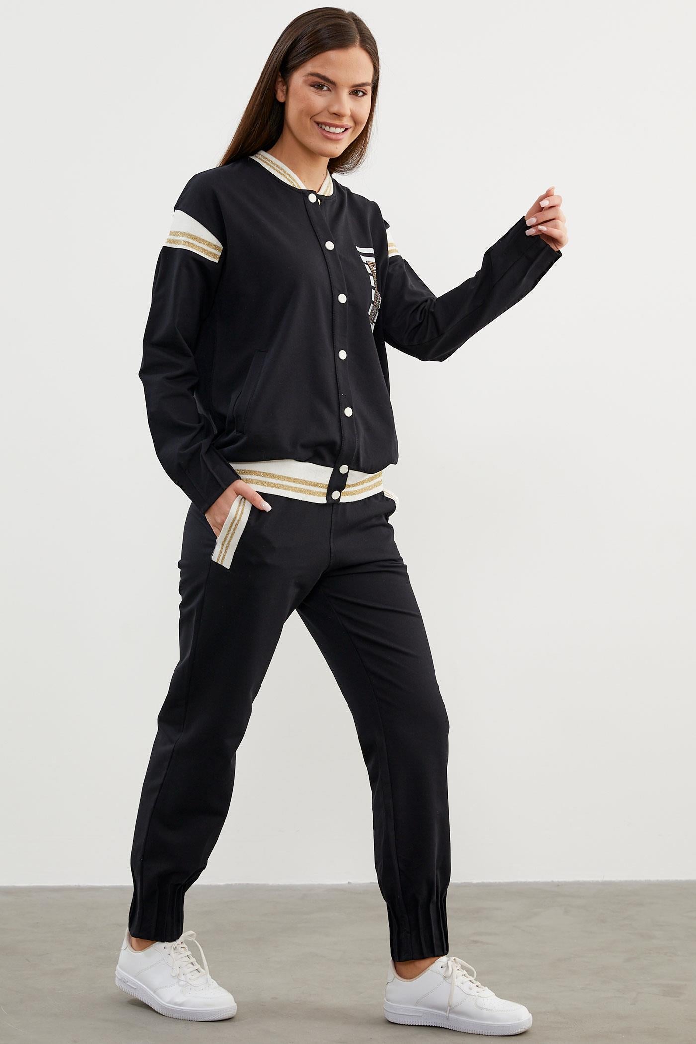 Örme Detaylı Paçası Piliseli Eşofman Takım - Siyah (5) Sementa