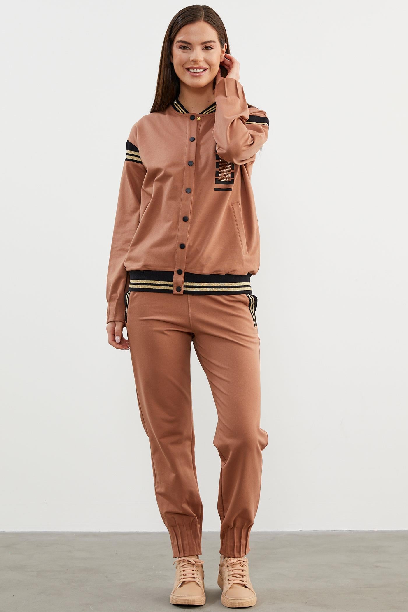 Örme Detaylı Paçası Piliseli Eşofman Takım - Sütlü Kahve (3) Sementa