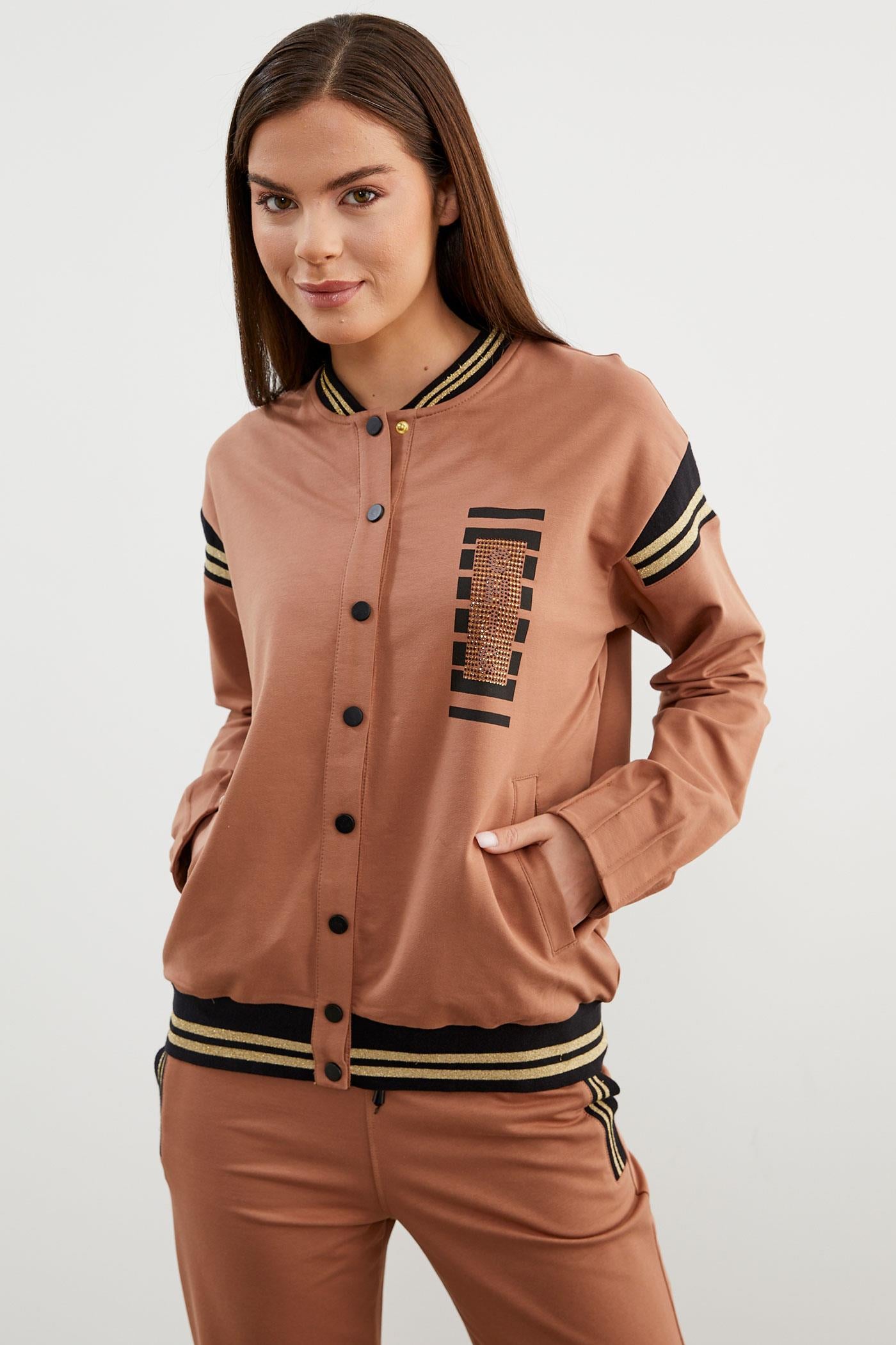 Örme Detaylı Paçası Piliseli Eşofman Takım - Sütlü Kahve (4) Sementa