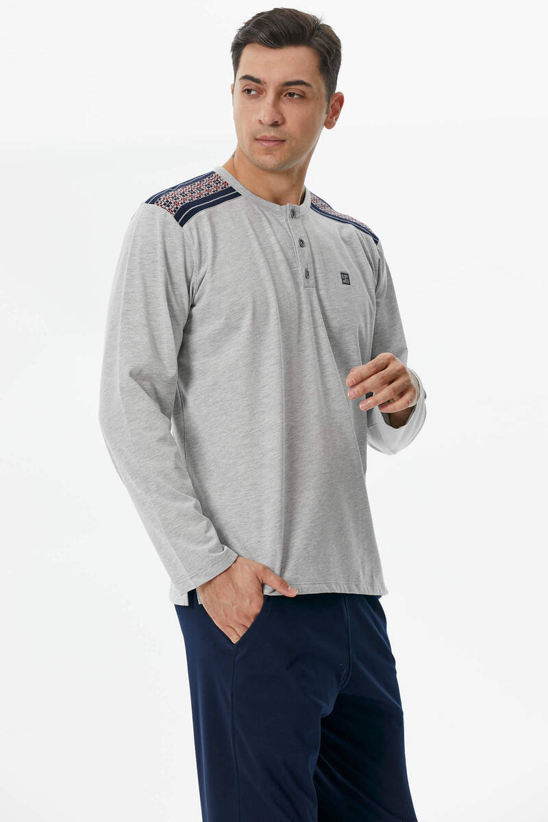 Örme Detaylı Pijama Takım - Gri (3) Sementa