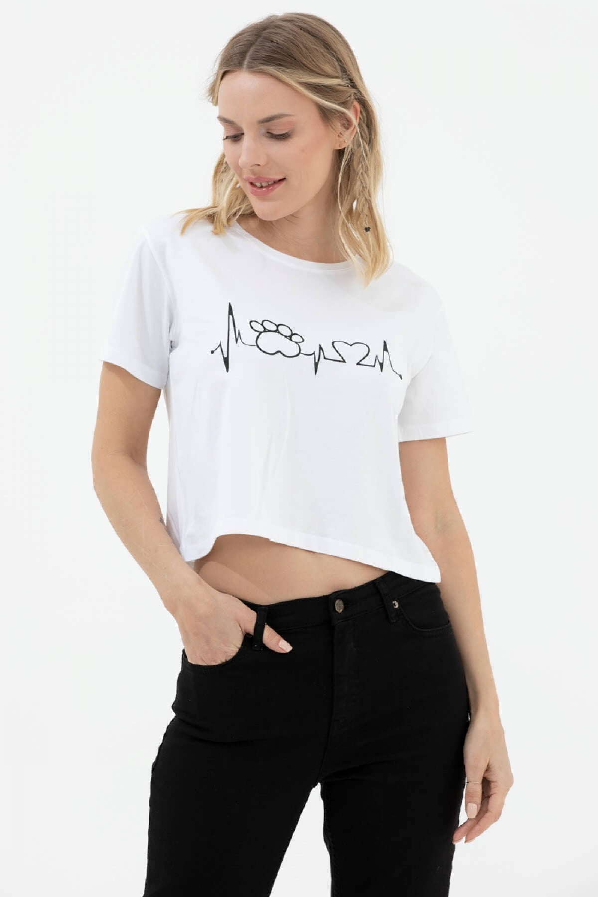 Oversize Basic Baskılı Kısa Tshirt - Beyaz (1) Sementa