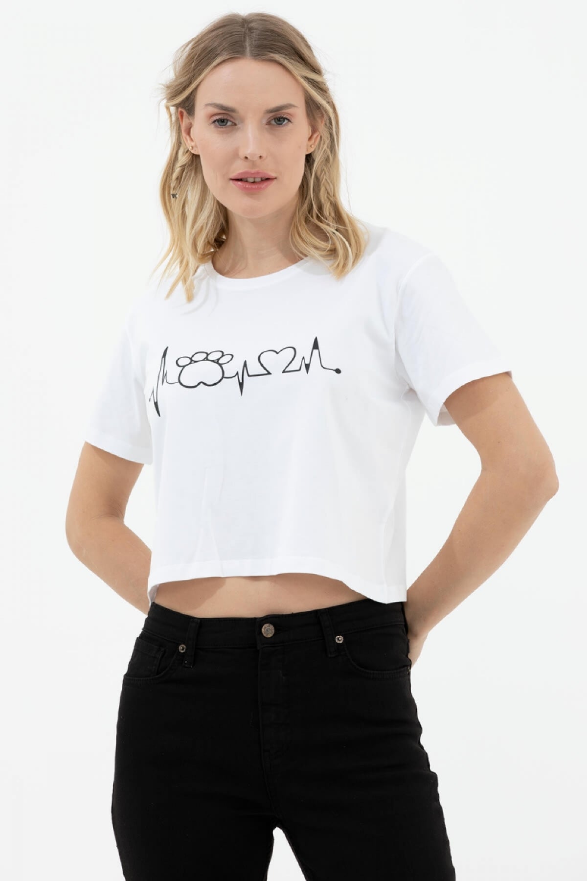Oversize Basic Baskılı Kısa Tshirt - Beyaz (2) Sementa
