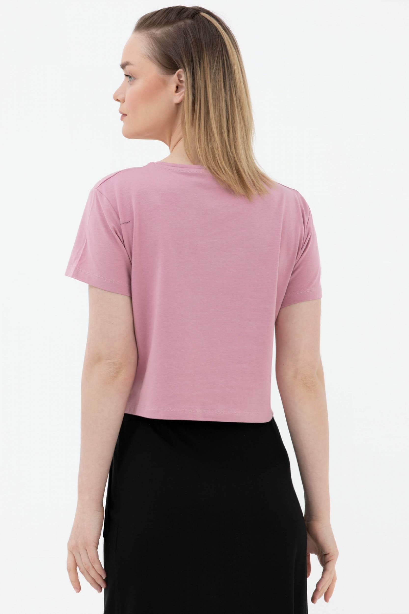 Oversize Basic Baskılı Kısa Tshirt - Gül Kurusu (4) Sementa