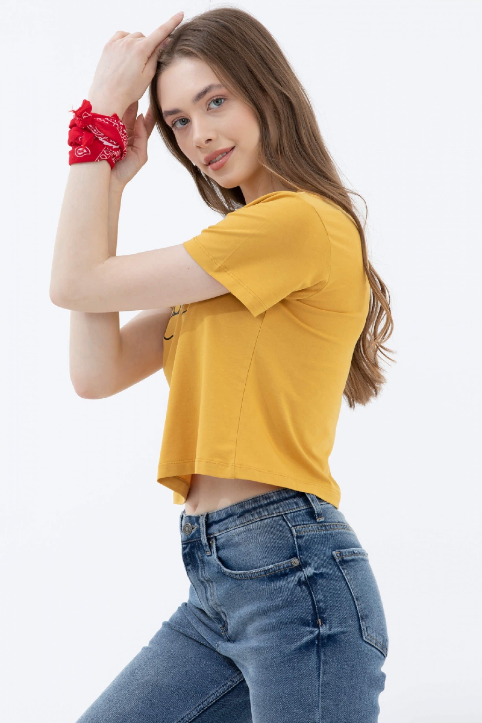 Oversize Basic Baskılı Kısa Tshirt - Hardal (4) Sementa