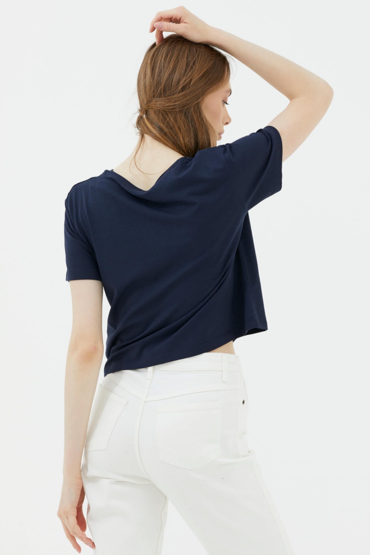 Oversize Basic Baskılı Kısa Tshirt - Lacivert (4) Sementa