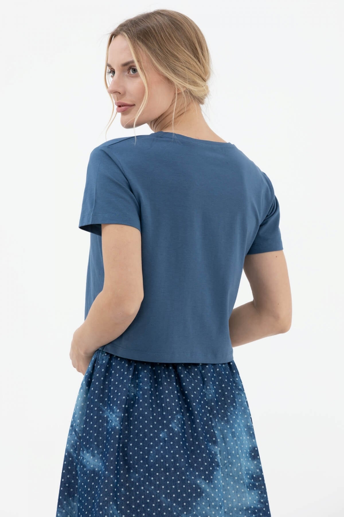 Oversize Basic Baskılı Kısa Tshirt - Mavi (3) Sementa