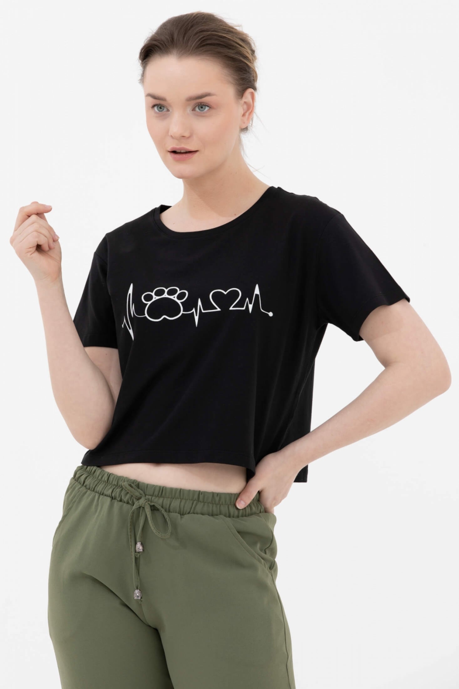 Oversize Basic Baskılı Kısa Tshirt - Siyah (1) Sementa