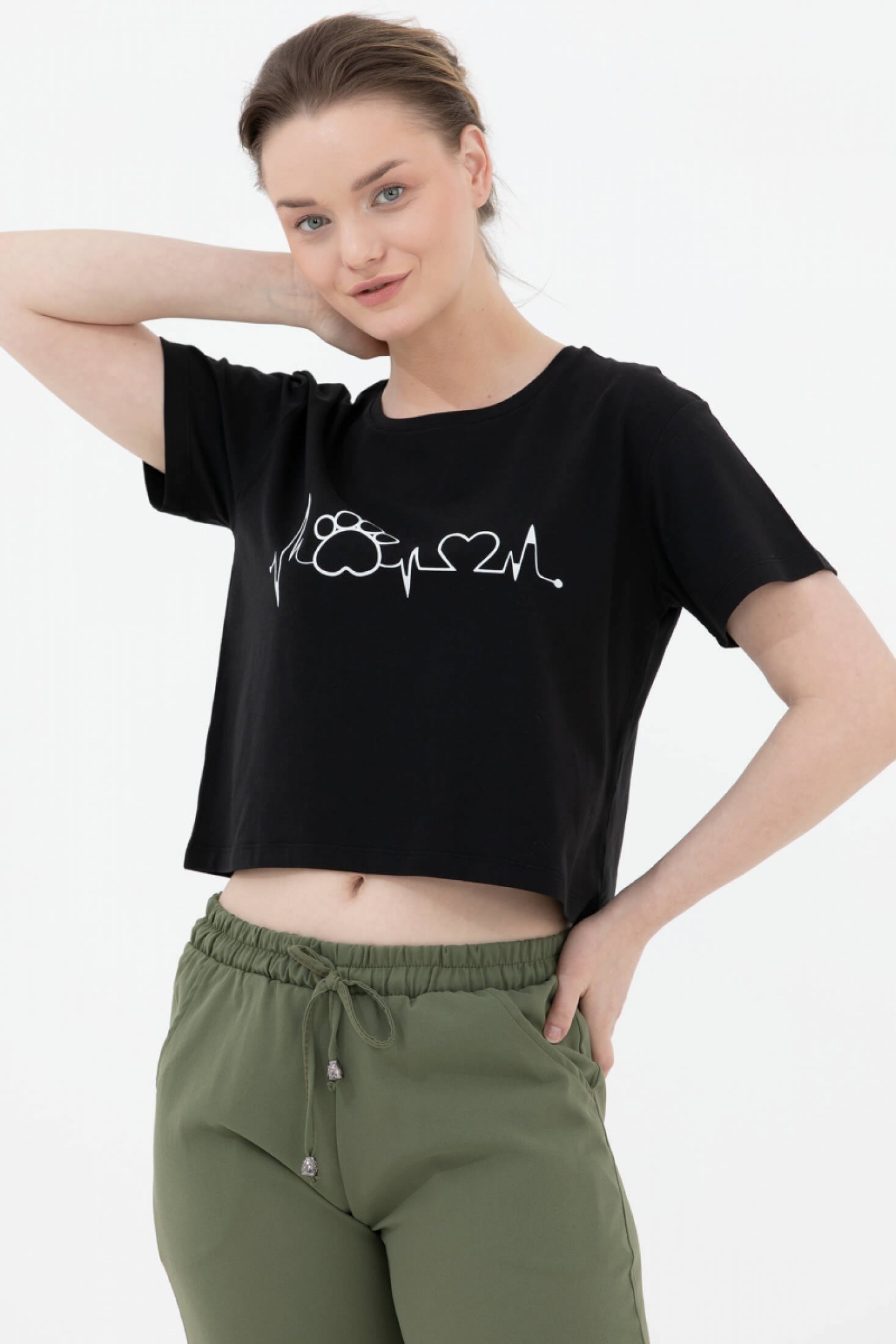 Oversize Basic Baskılı Kısa Tshirt - Siyah (3) Sementa