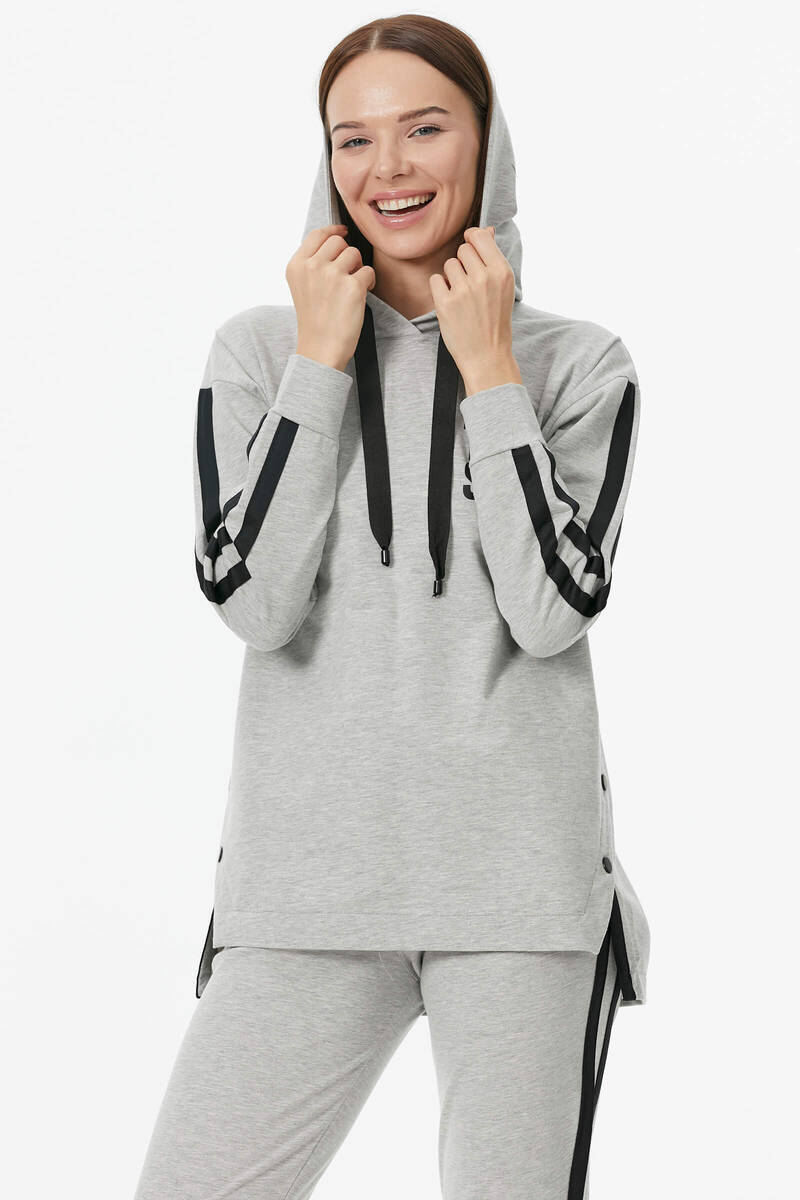 Oversize Kapüşonlu Eşofman Takım - Gri (5) Sementa