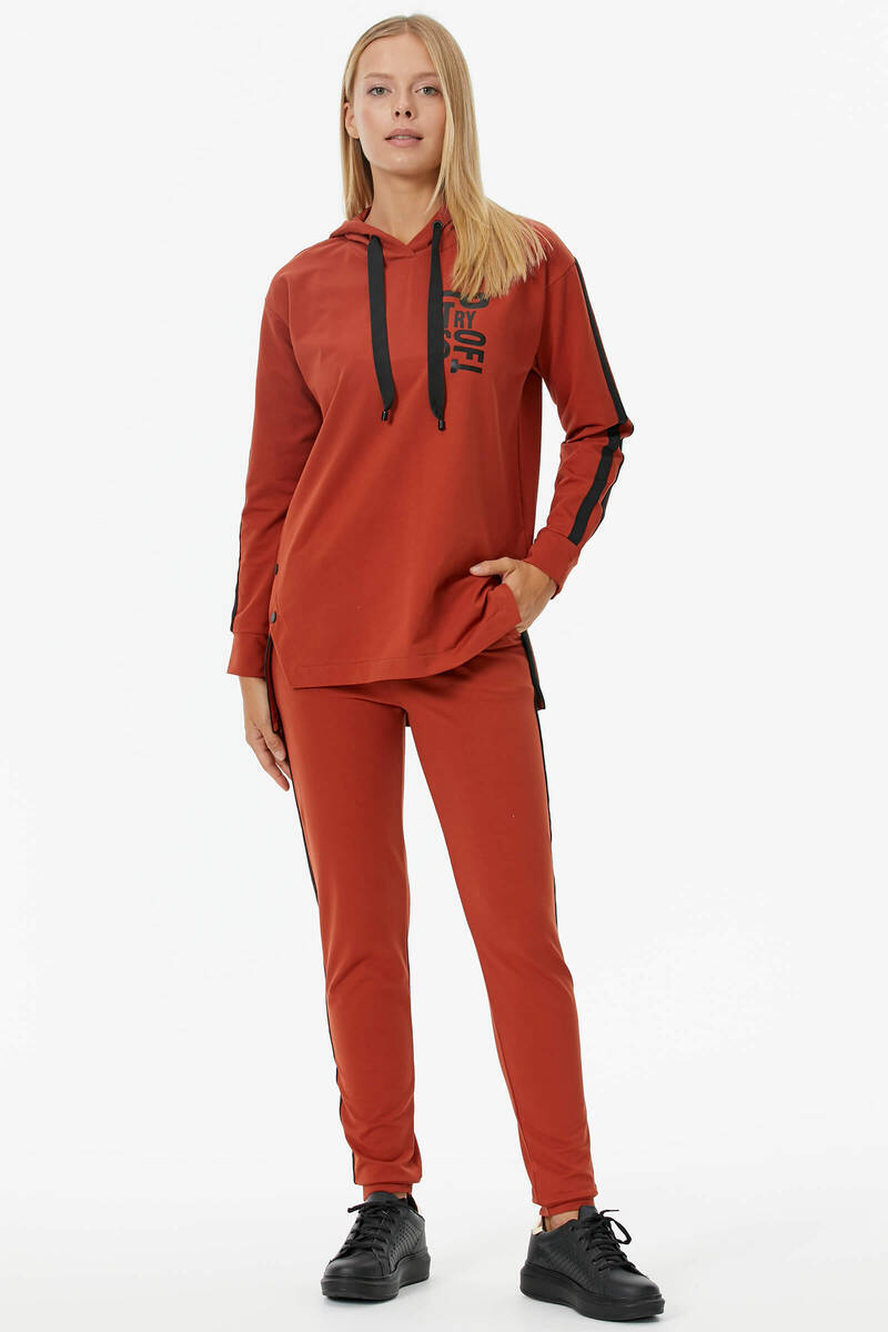 Oversize Kapüşonlu Eşofman Takım - Kiremit (1) Sementa