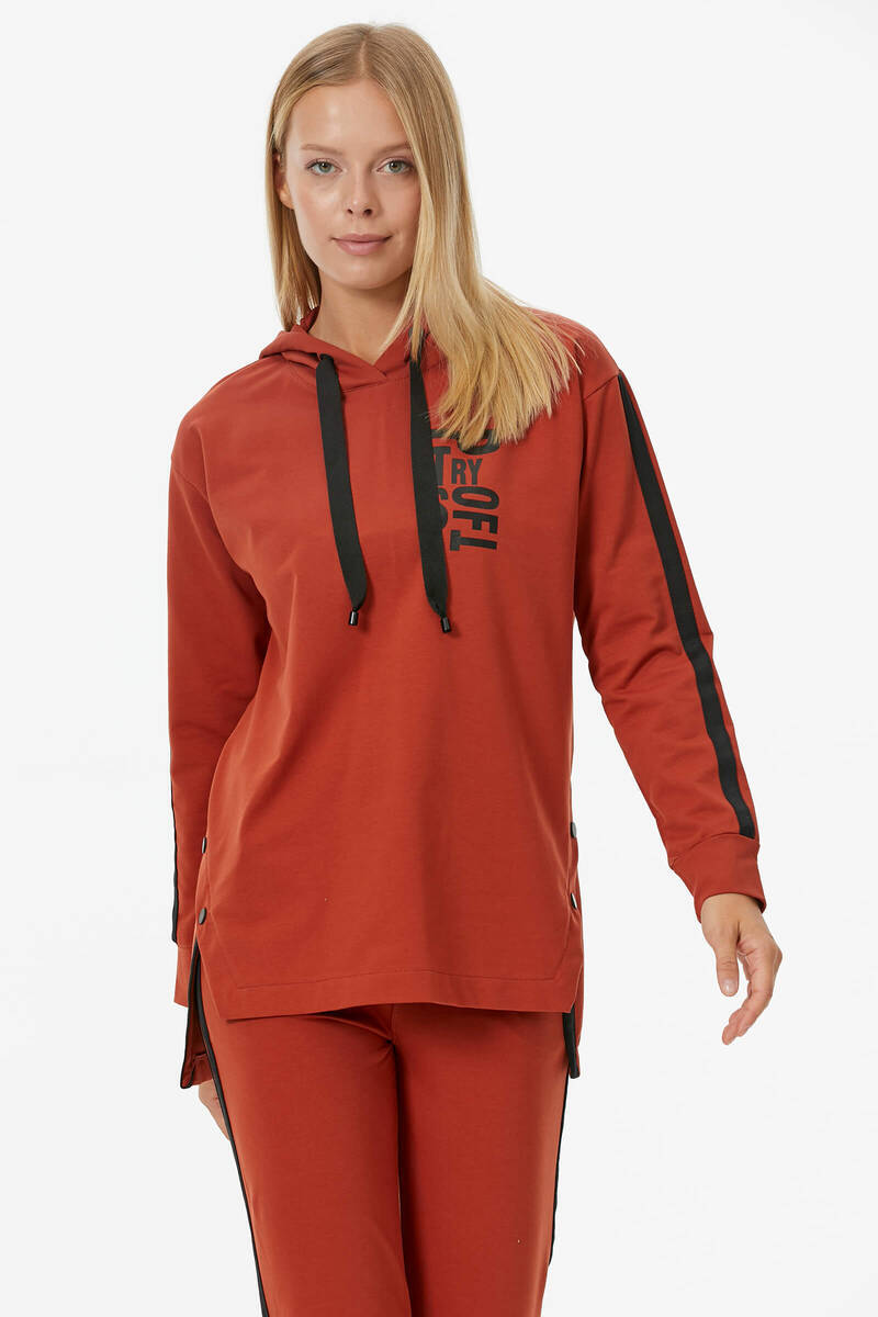 Oversize Kapüşonlu Eşofman Takım - Kiremit (2) Sementa