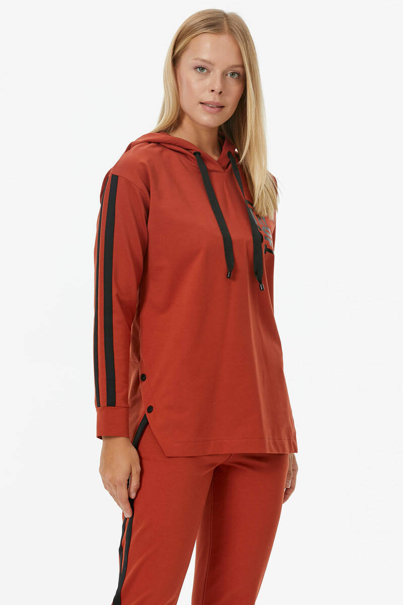 Oversize Kapüşonlu Eşofman Takım - Kiremit (3) Sementa