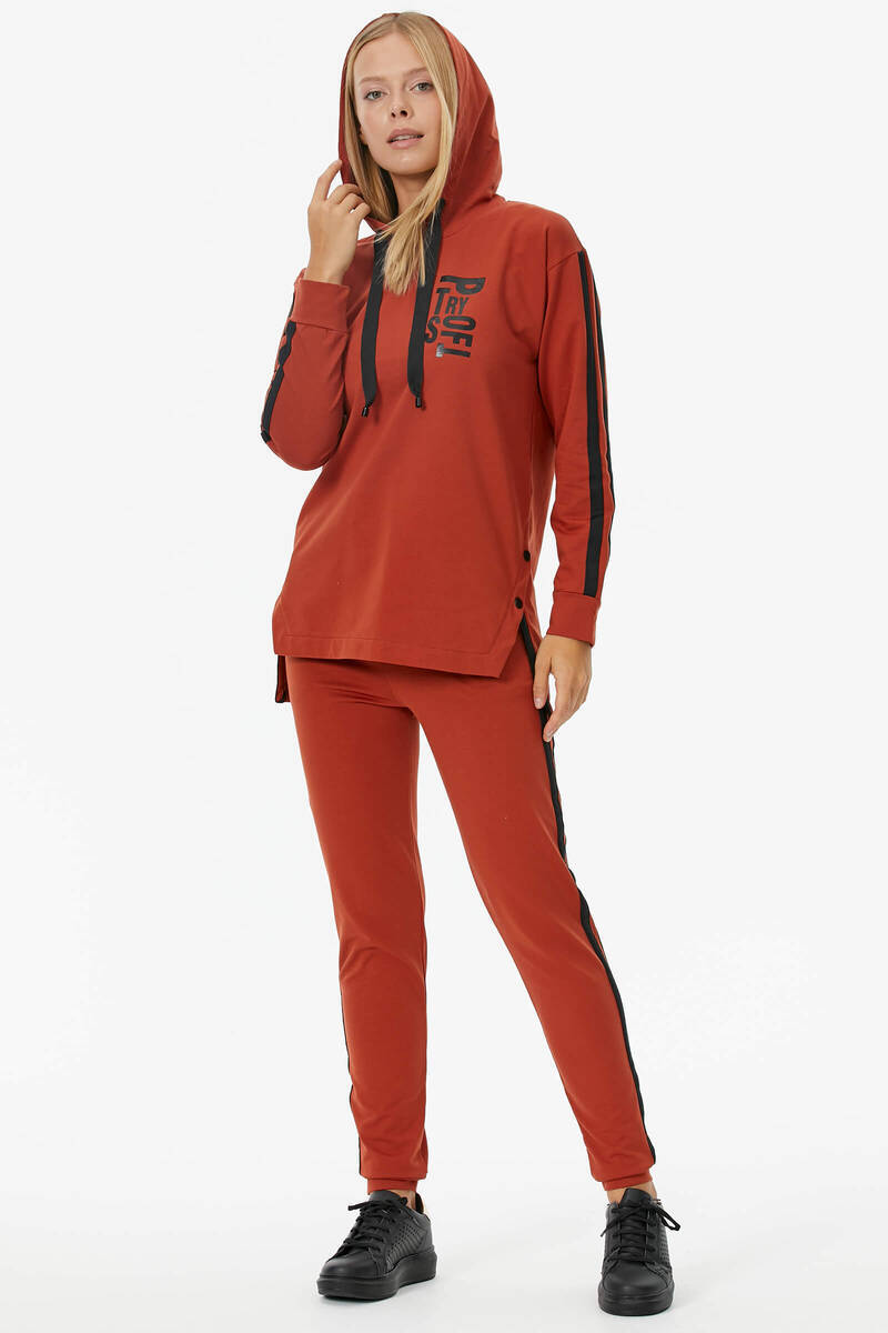 Oversize Kapüşonlu Eşofman Takım - Kiremit (4) Sementa