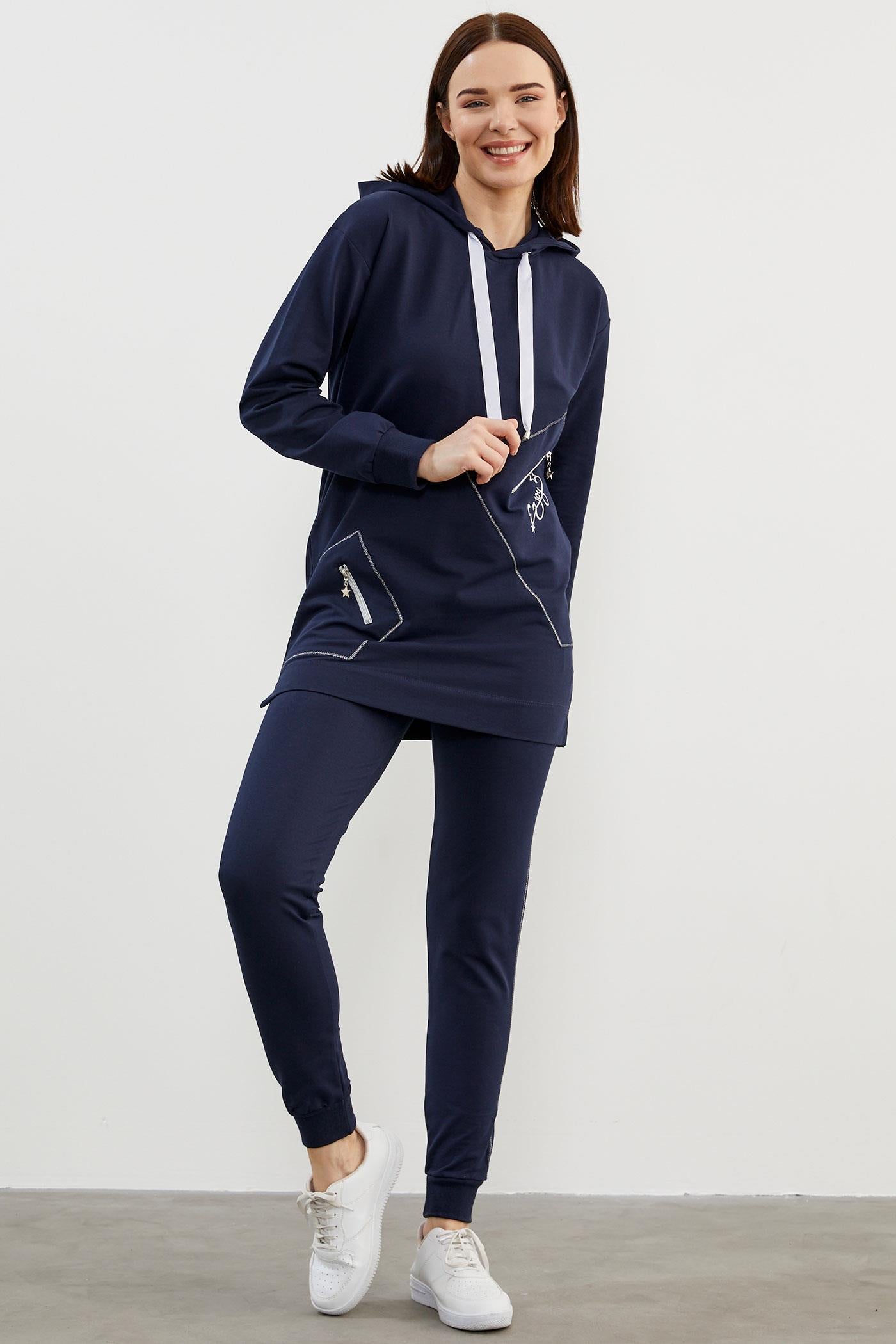 Oversize Kapüşonlu Eşofman Takım - Lacivert (2) Sementa