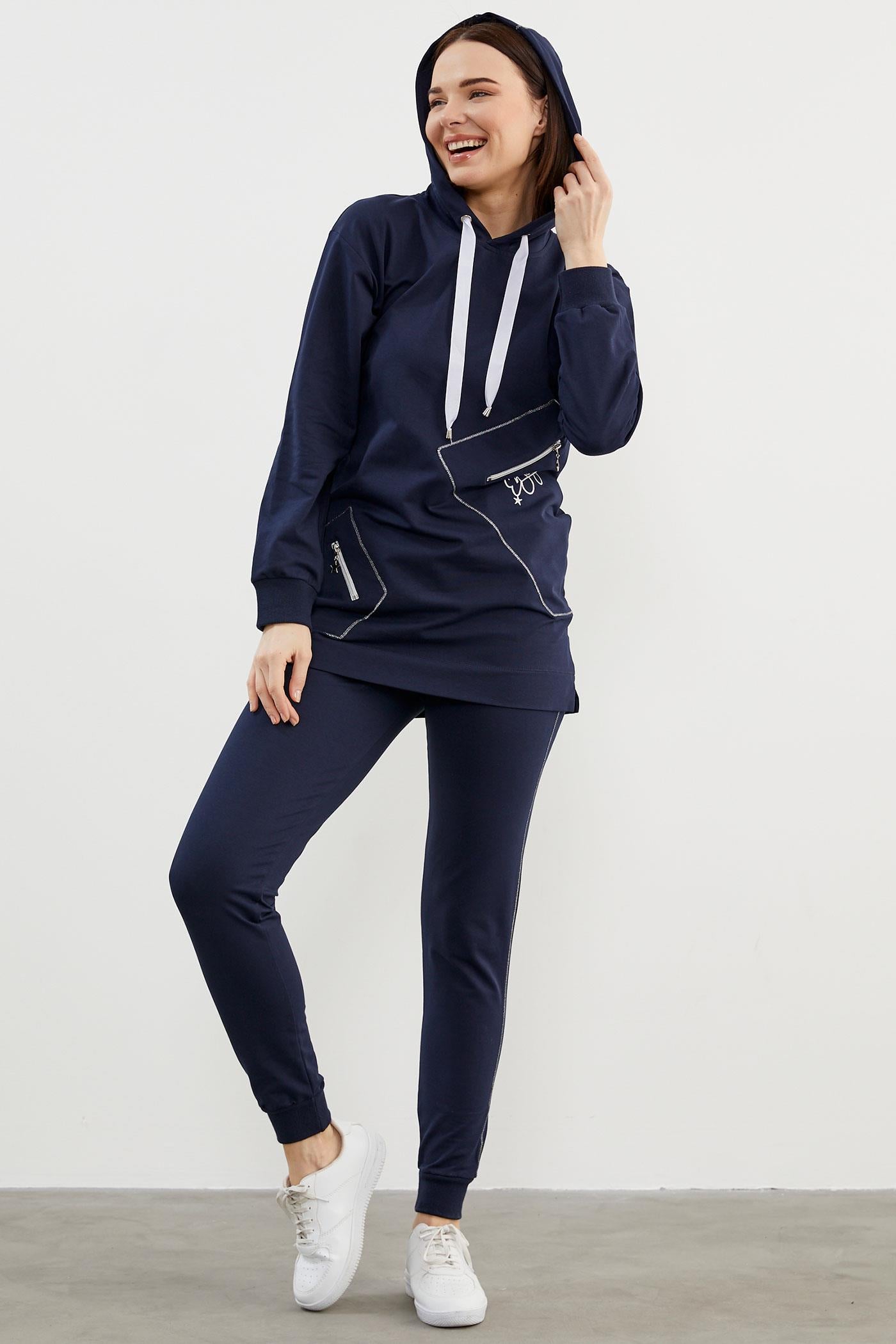 Oversize Kapüşonlu Eşofman Takım - Lacivert (3) Sementa