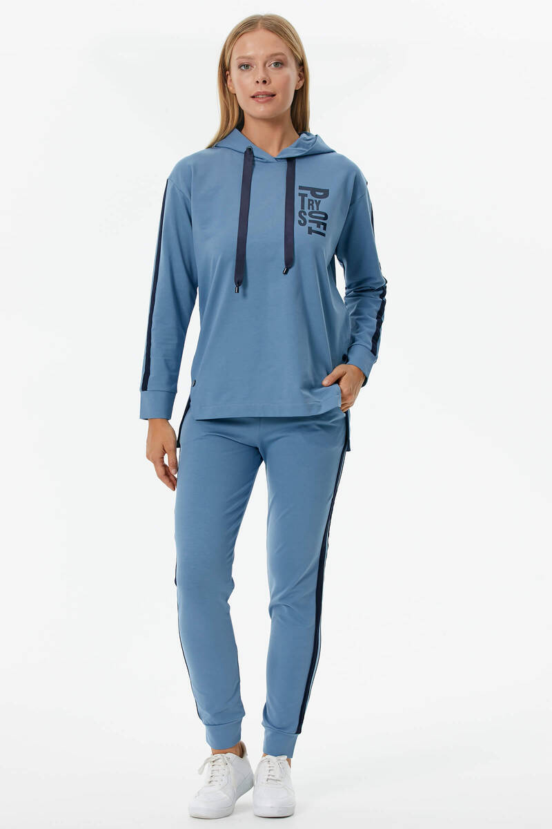 Oversize Kapüşonlu Eşofman Takım - Mavi (1) Sementa