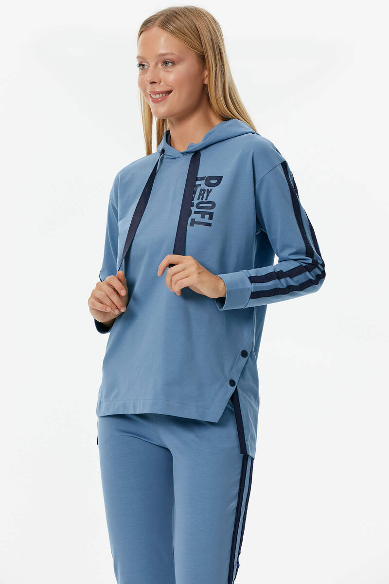 Oversize Kapüşonlu Eşofman Takım - Mavi (2) Sementa