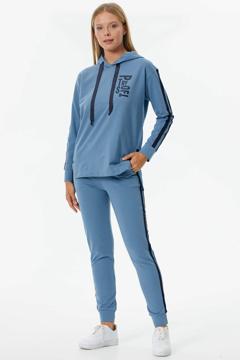 Oversize Kapüşonlu Eşofman Takım - Mavi (5) Sementa