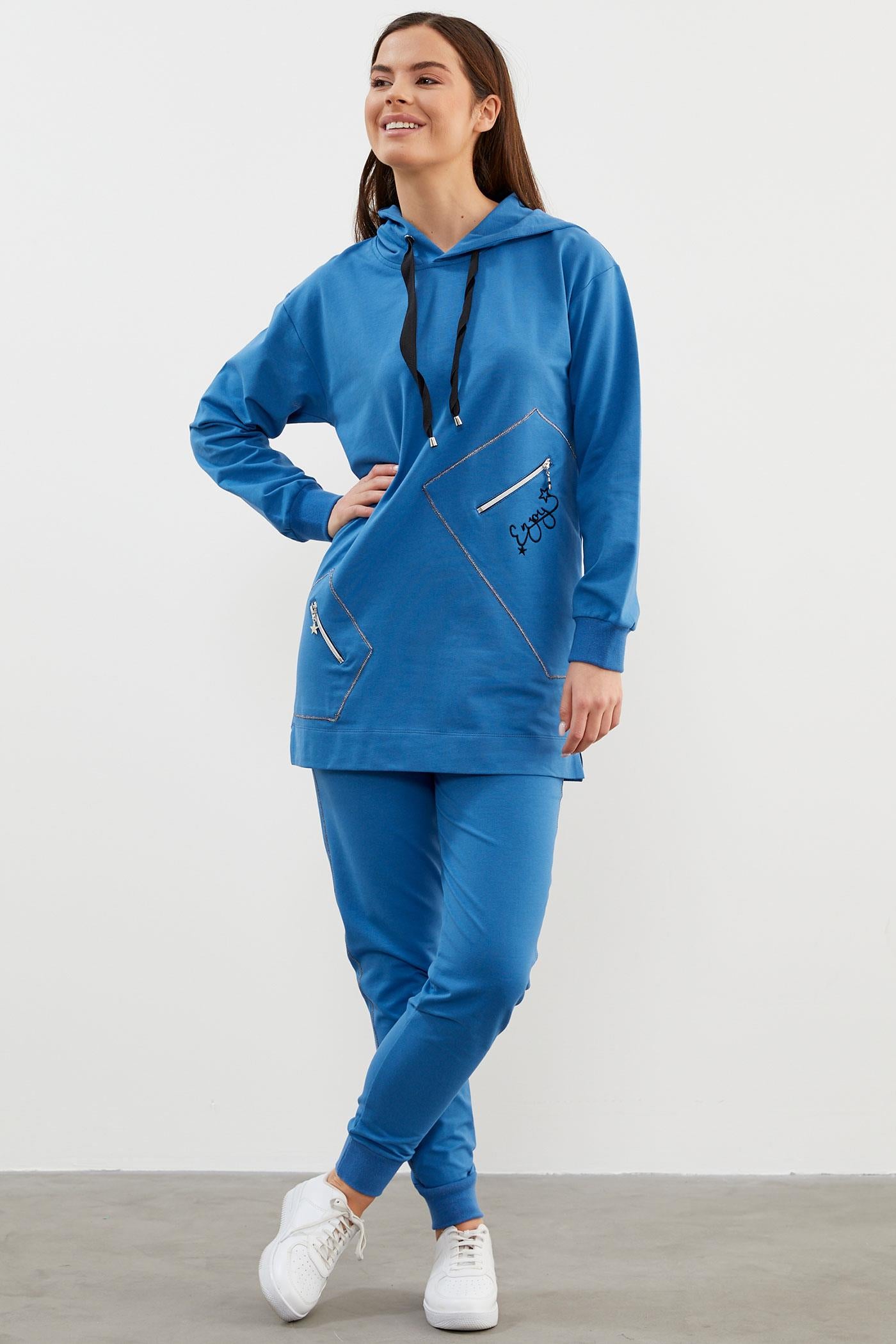 Oversize Kapüşonlu Eşofman Takım - Mavi (1) Sementa