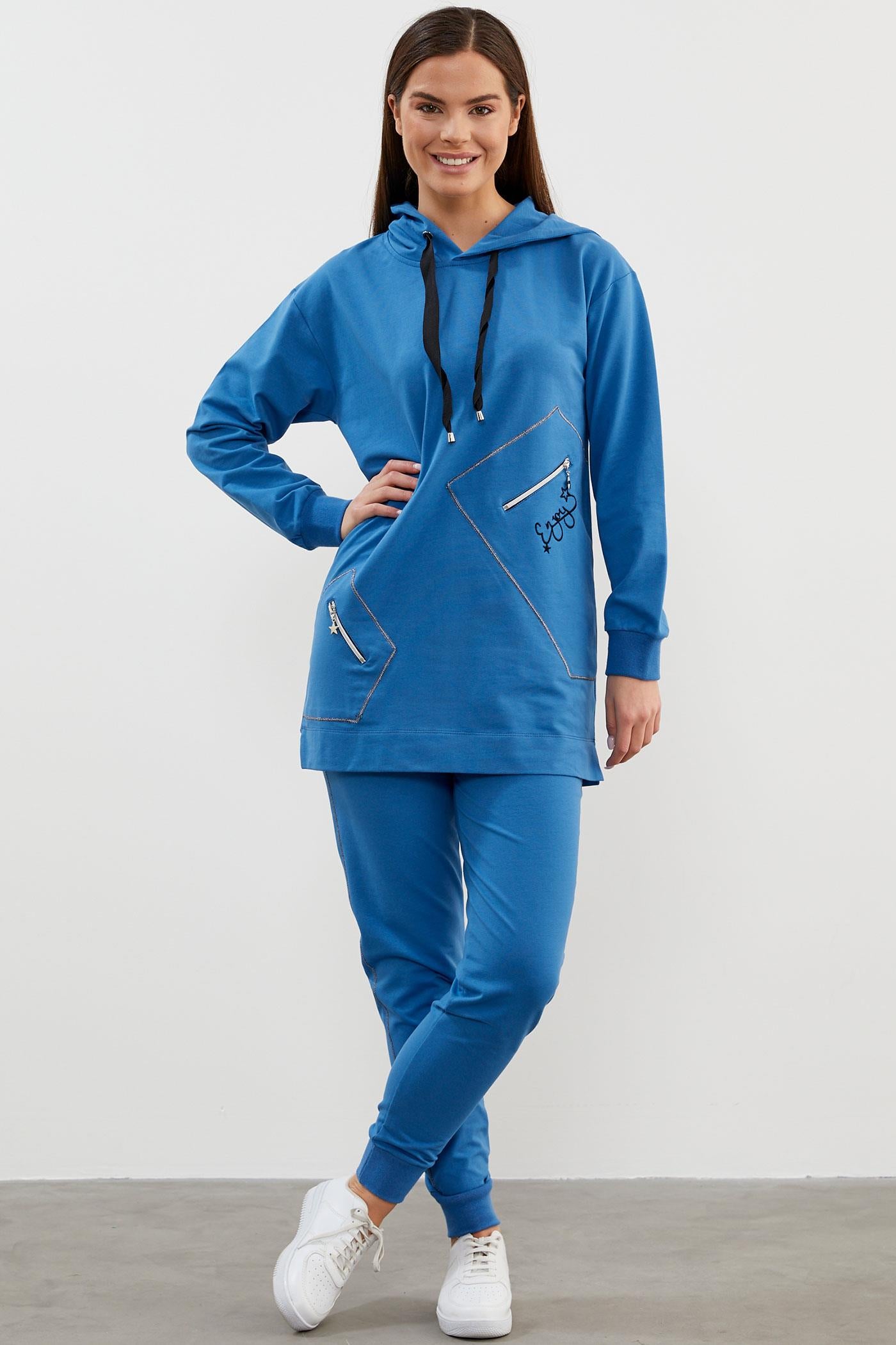 Oversize Kapüşonlu Eşofman Takım - Mavi (2) Sementa
