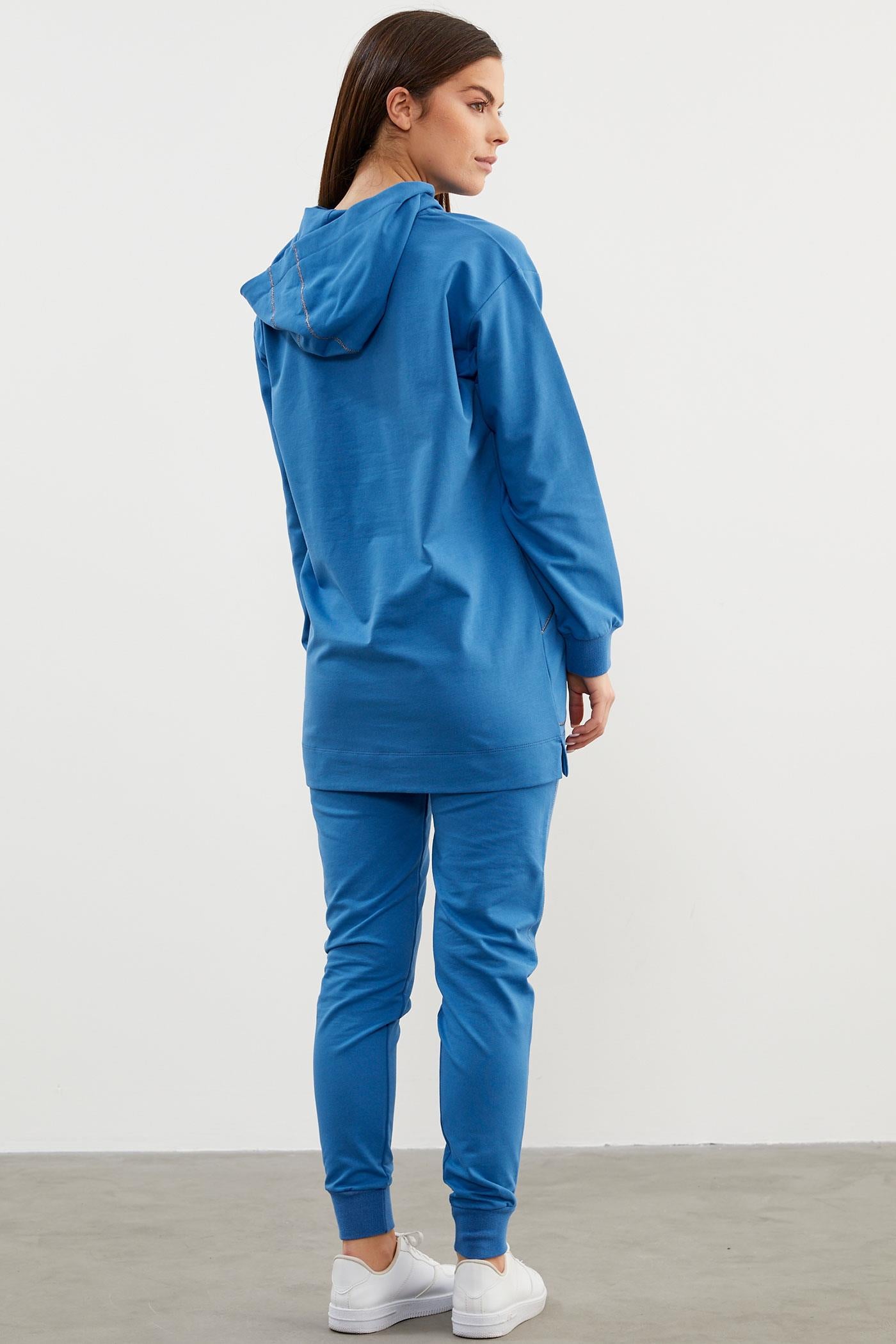 Oversize Kapüşonlu Eşofman Takım - Mavi (4) Sementa