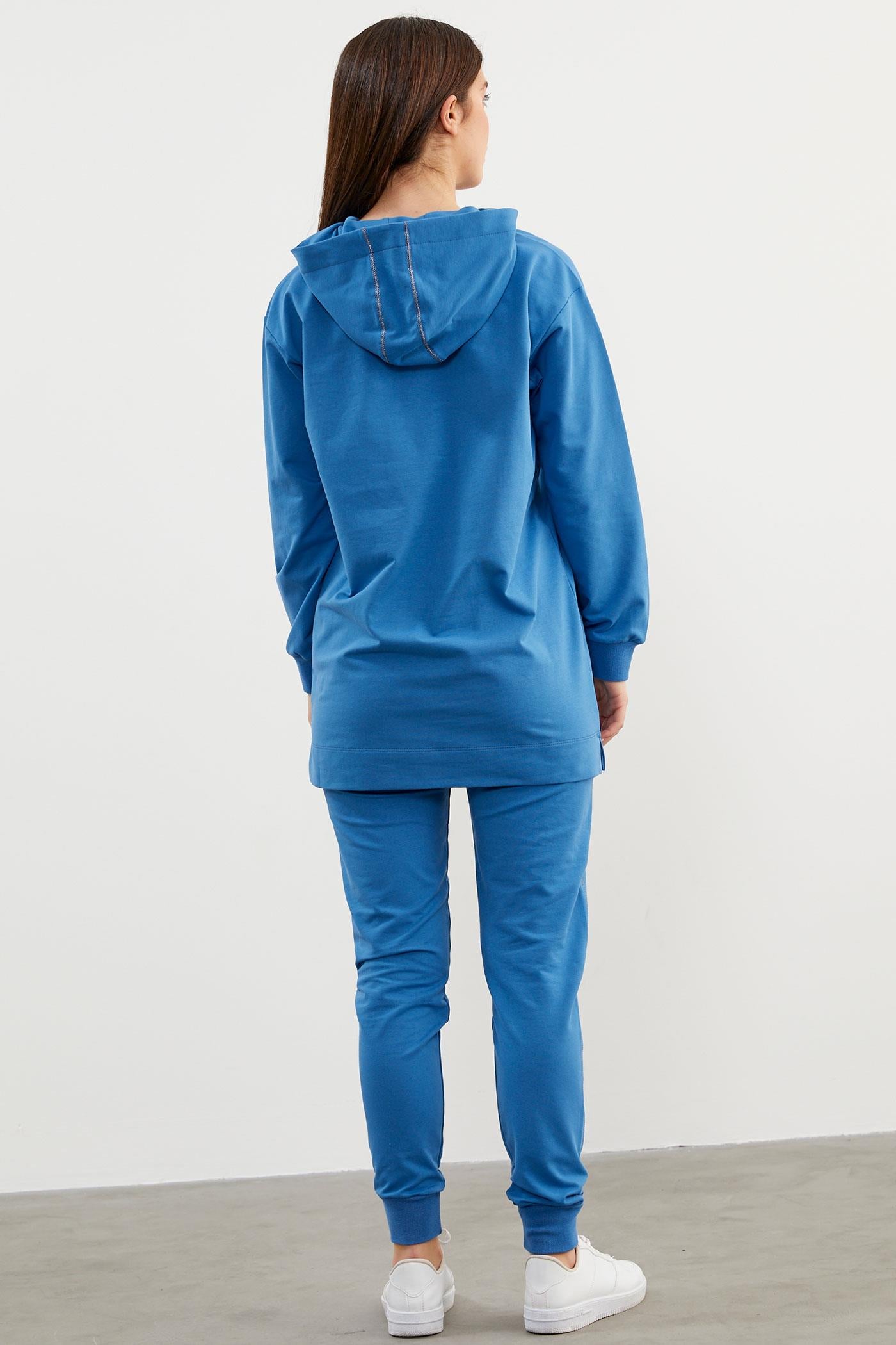 Oversize Kapüşonlu Eşofman Takım - Mavi (5) Sementa