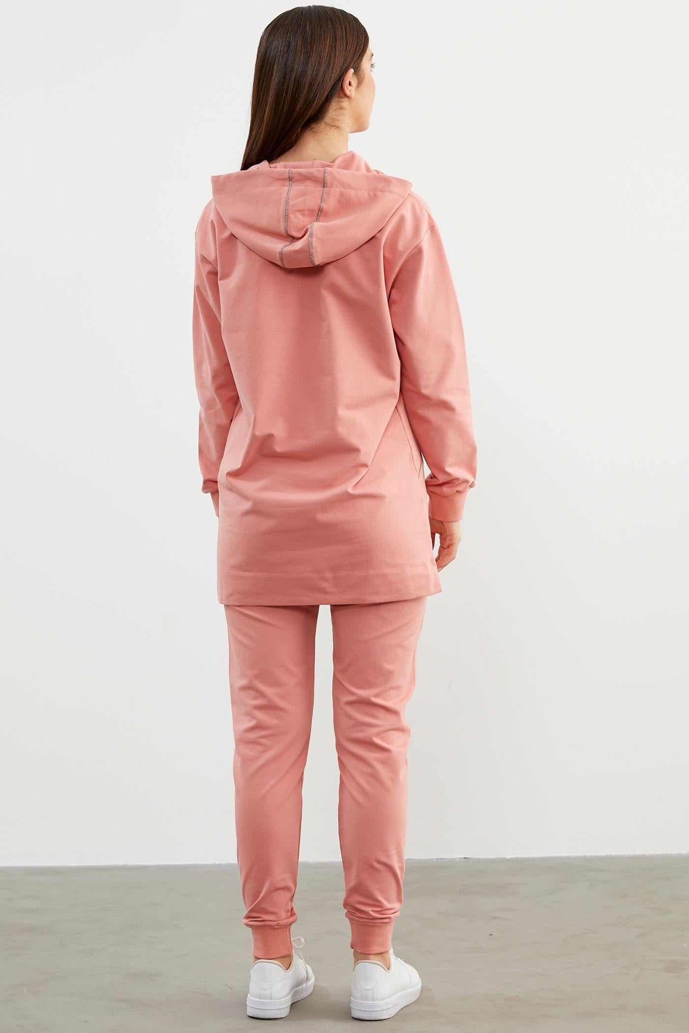 Oversize Kapüşonlu Eşofman Takım - Pembe (5) Sementa