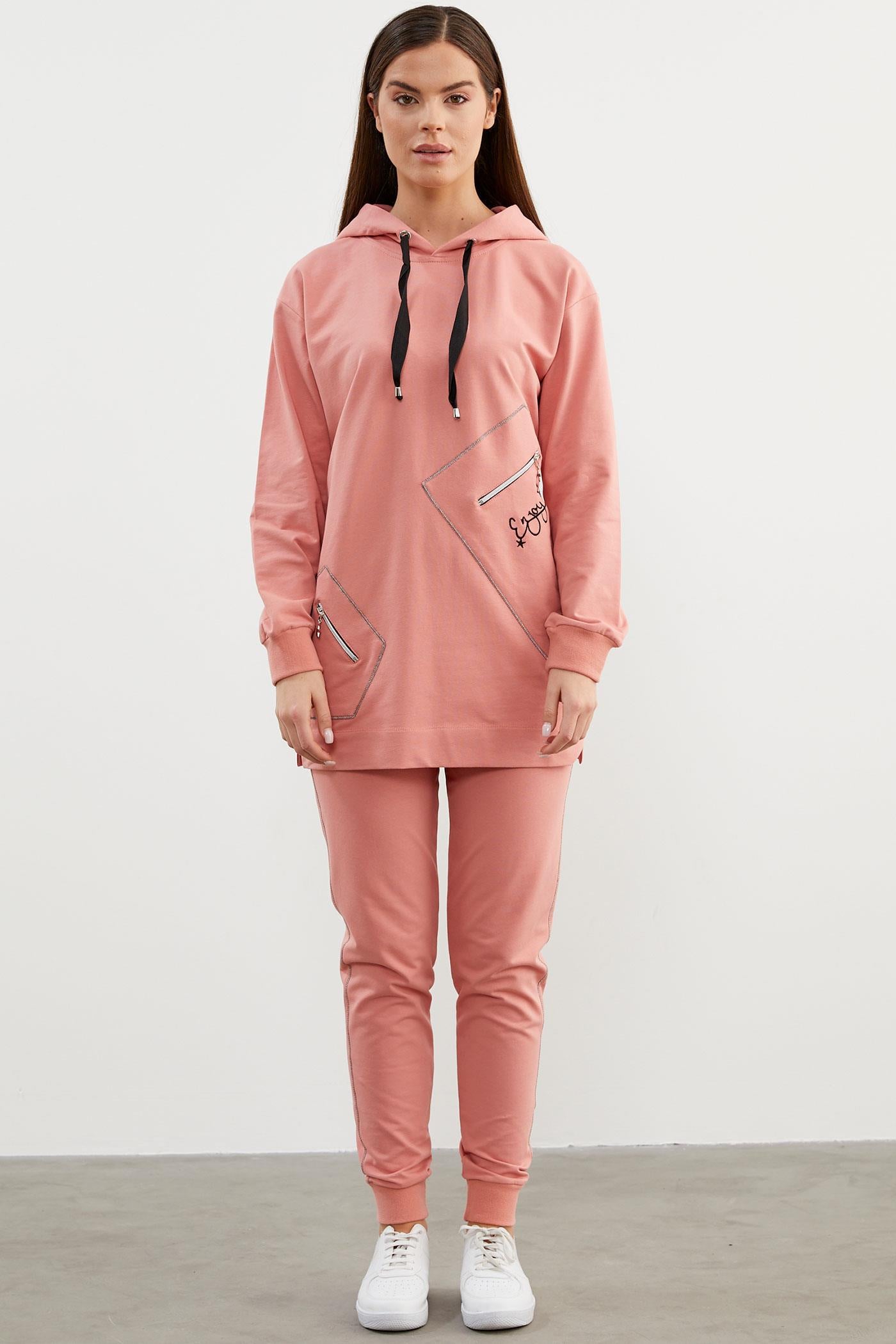 Oversize Kapüşonlu Eşofman Takım - Pembe (3) Sementa