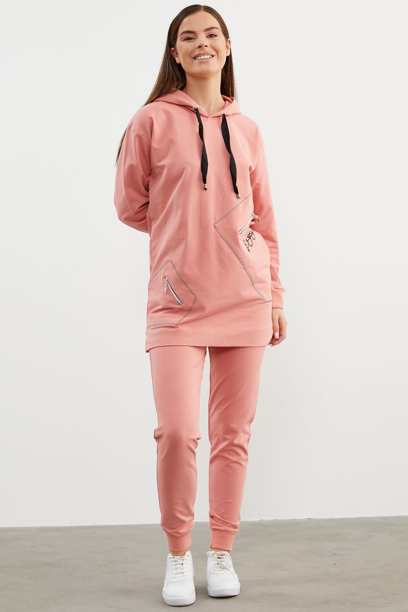 Oversize Kapüşonlu Eşofman Takım - Pembe (2) Sementa