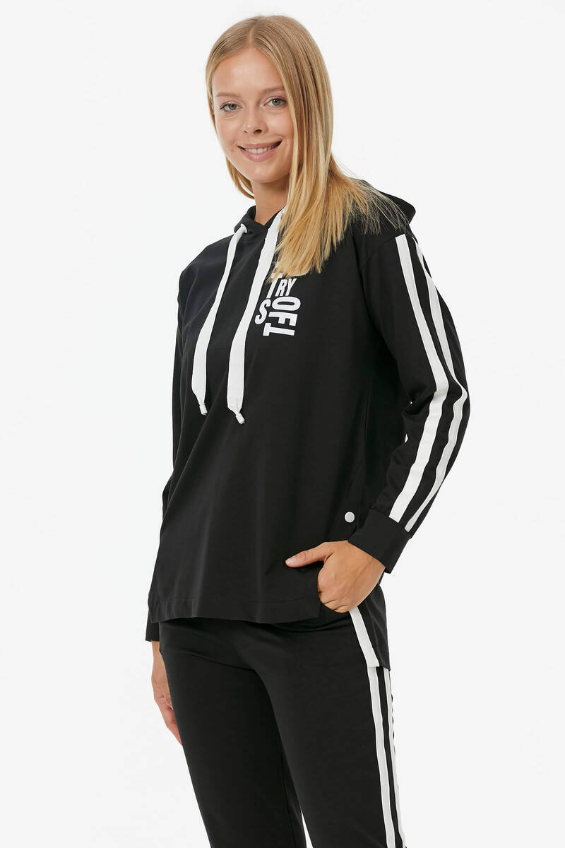 Oversize Kapüşonlu Eşofman Takım - Siyah (2) Sementa