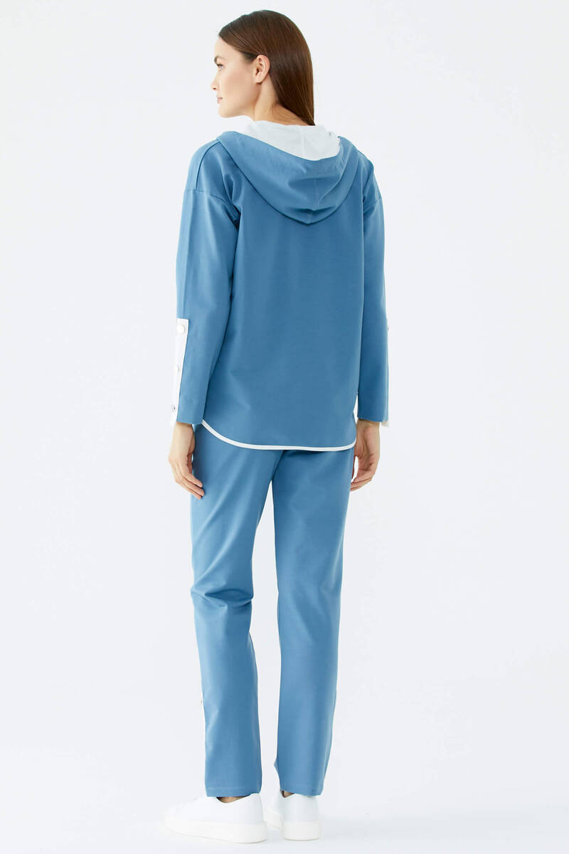 Oversize Şerit Detaylı Eşofman Takım - Mavi (5) Sementa