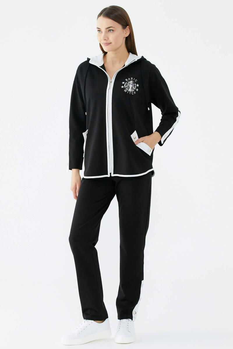 Oversize Şerit Detaylı Eşofman Takım - Siyah (1) Sementa