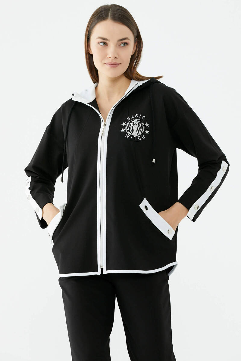 Oversize Şerit Detaylı Eşofman Takım - Siyah (2) Sementa