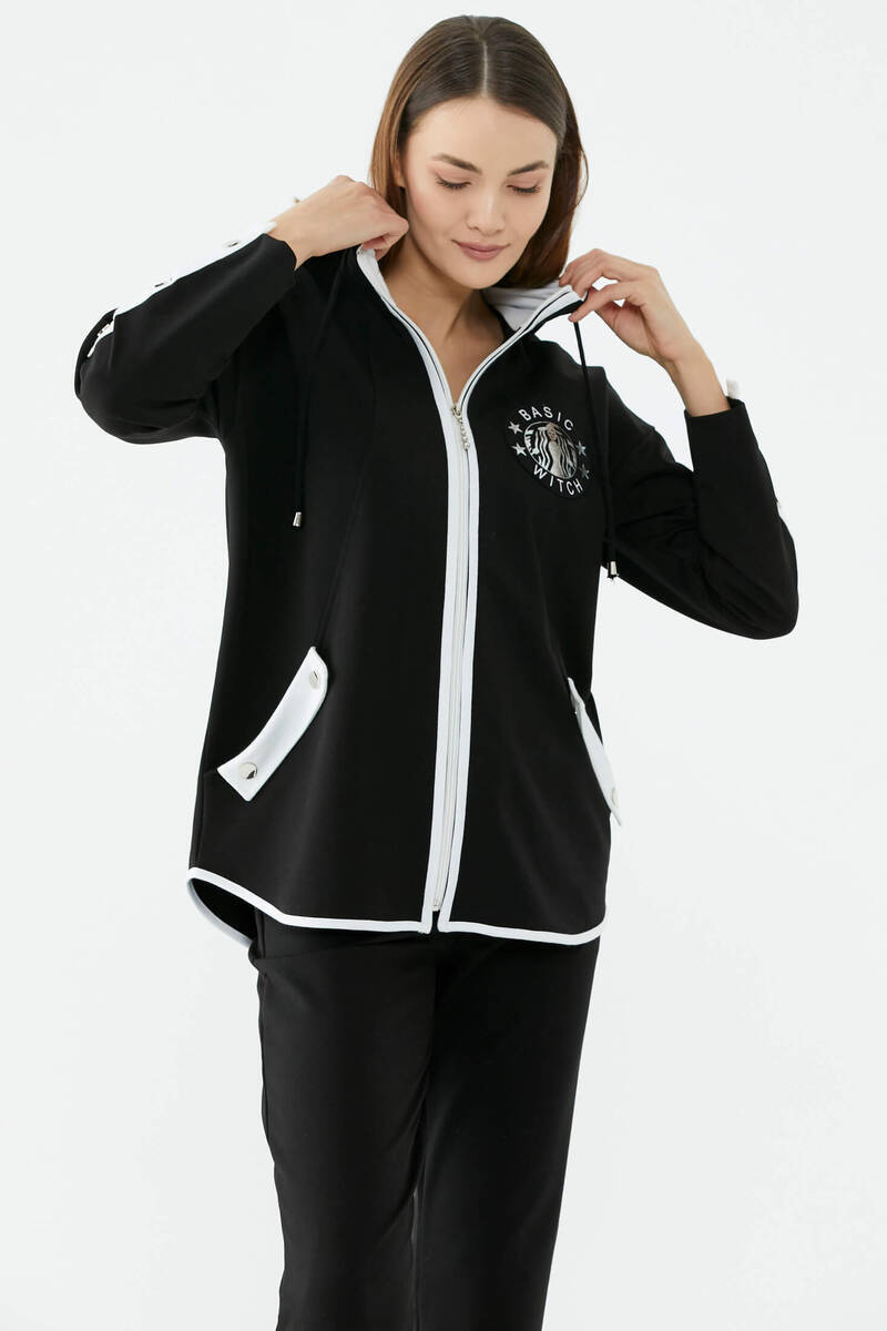 Oversize Şerit Detaylı Eşofman Takım - Siyah (3) Sementa