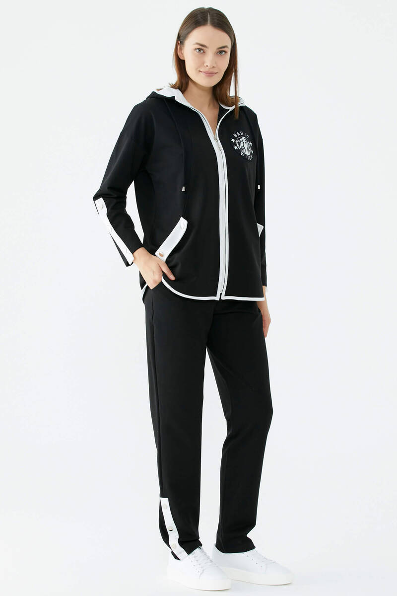 Oversize Şerit Detaylı Eşofman Takım - Siyah (4) Sementa