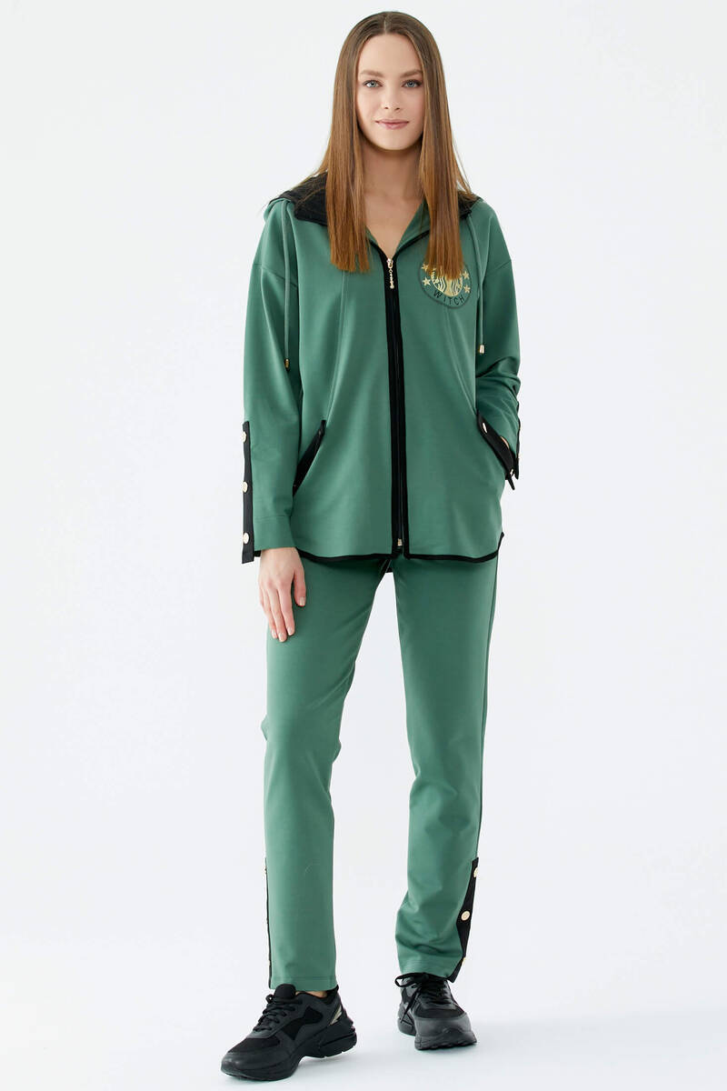 Oversize Şerit Detaylı Eşofman Takım - Yeşil (1) Sementa