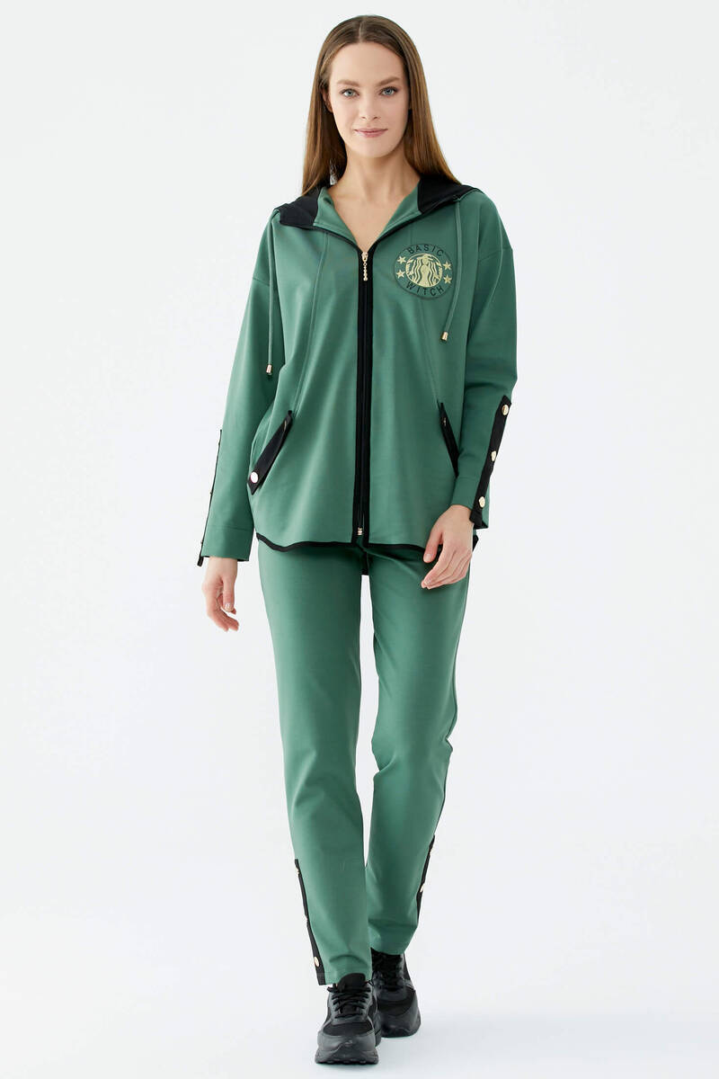 Oversize Şerit Detaylı Eşofman Takım - Yeşil (2) Sementa