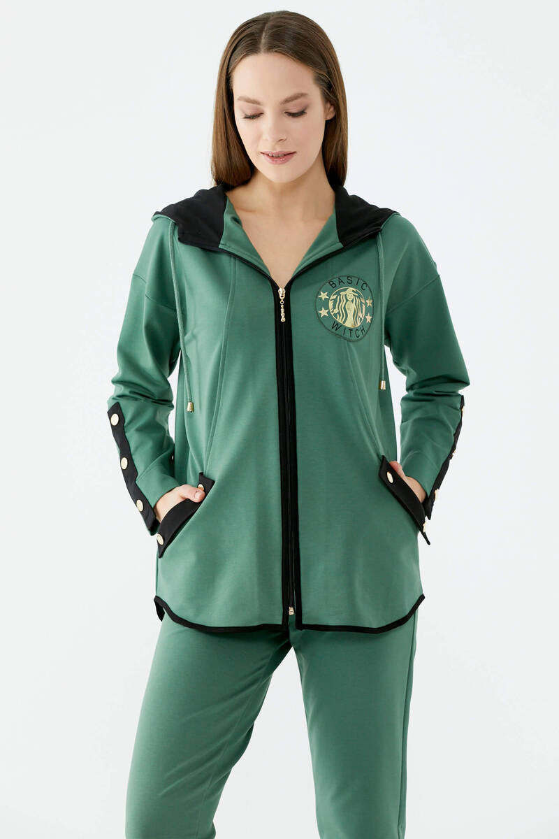 Oversize Şerit Detaylı Eşofman Takım - Yeşil (3) Sementa