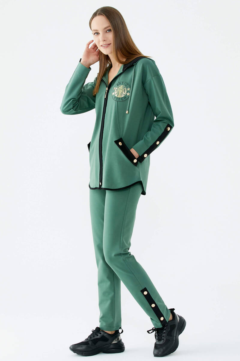 Oversize Şerit Detaylı Eşofman Takım - Yeşil (4) Sementa