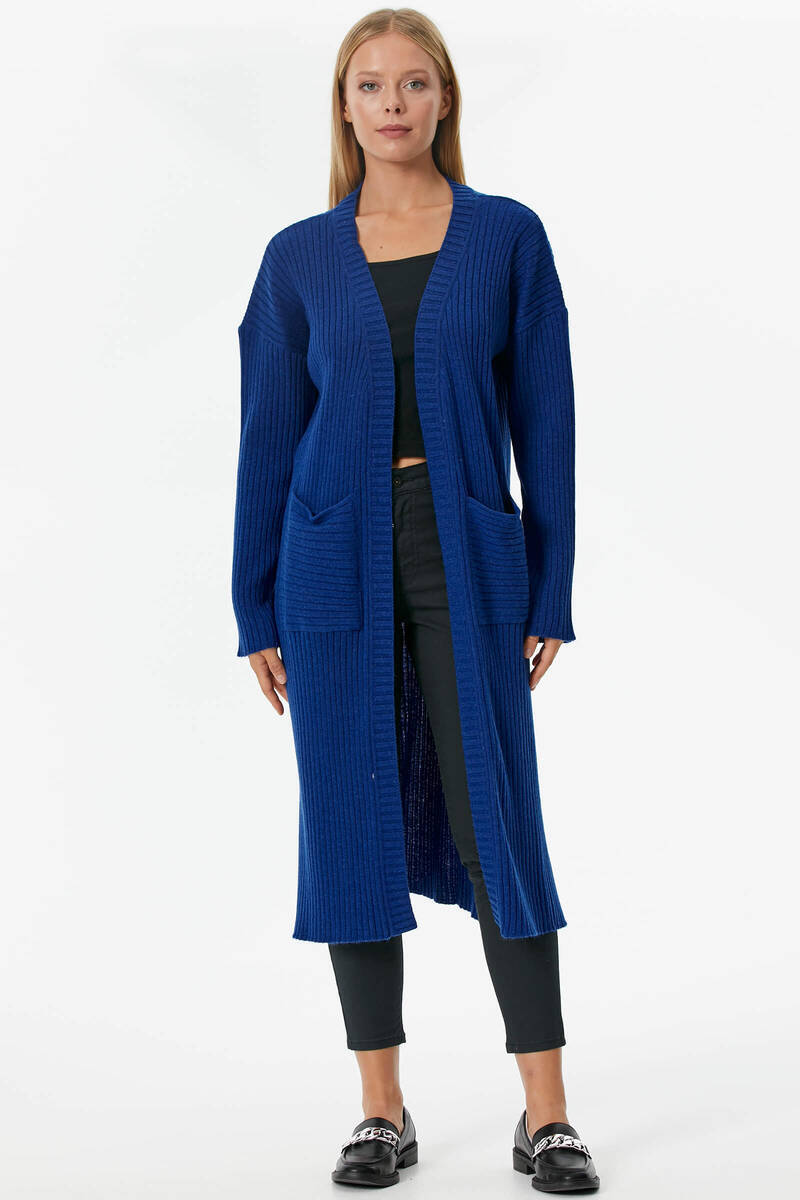 Oversize Uzun Triko Hırka - Saks (1) Sementa