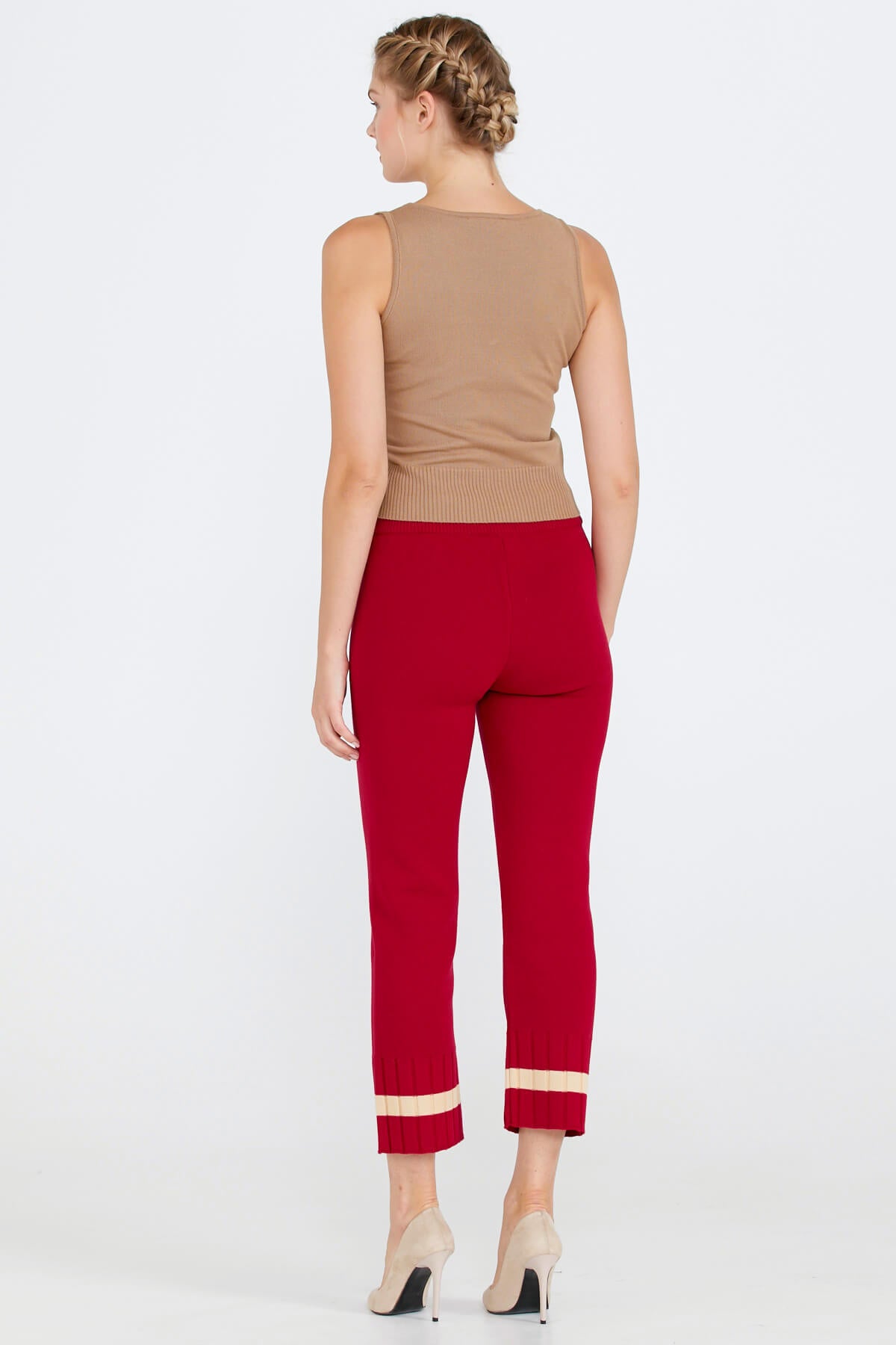 Paça Detaylı Triko Pantolon - Kırmızı (3) Sementa