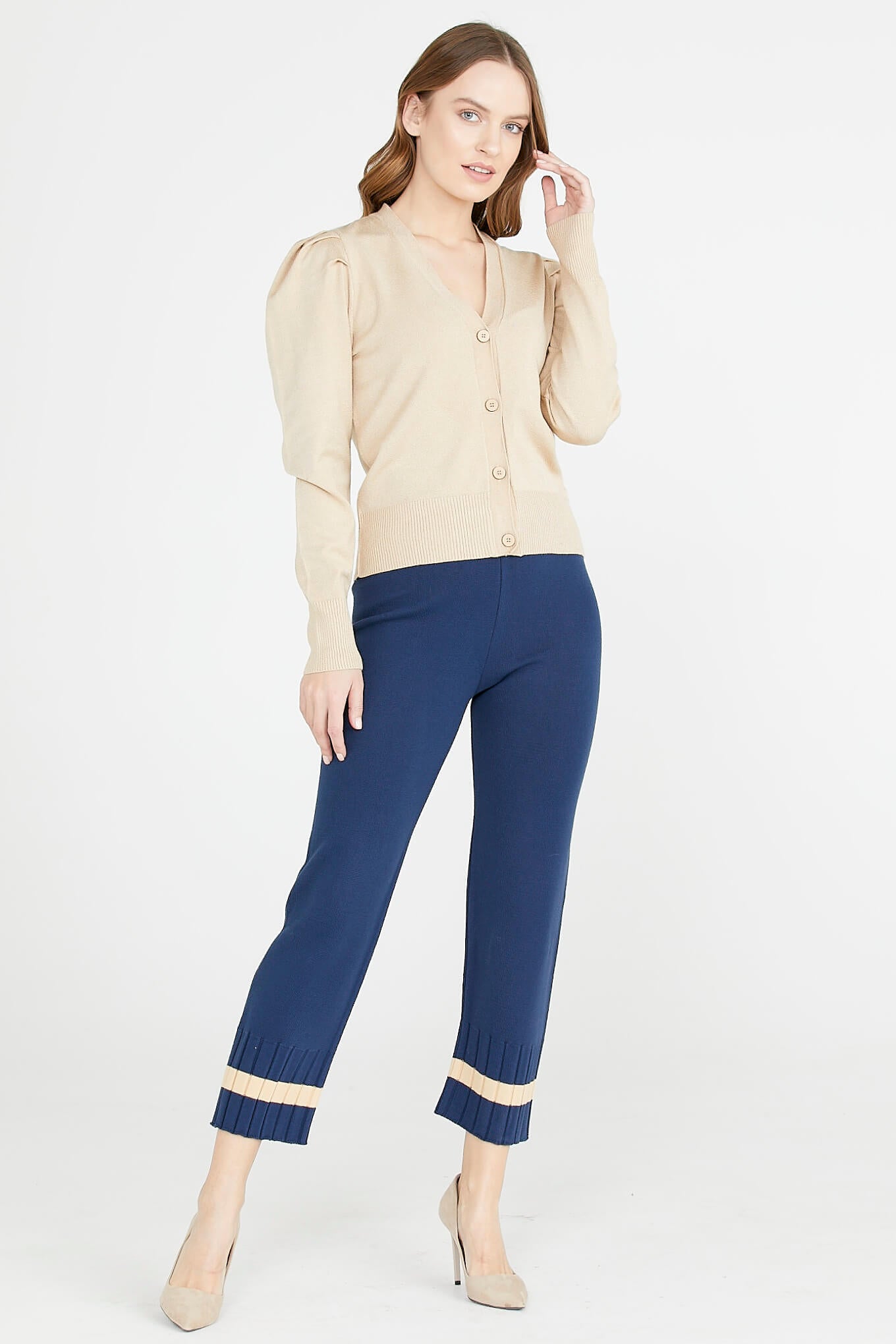 Paça Detaylı Triko Pantolon - Lacivert (2) Sementa