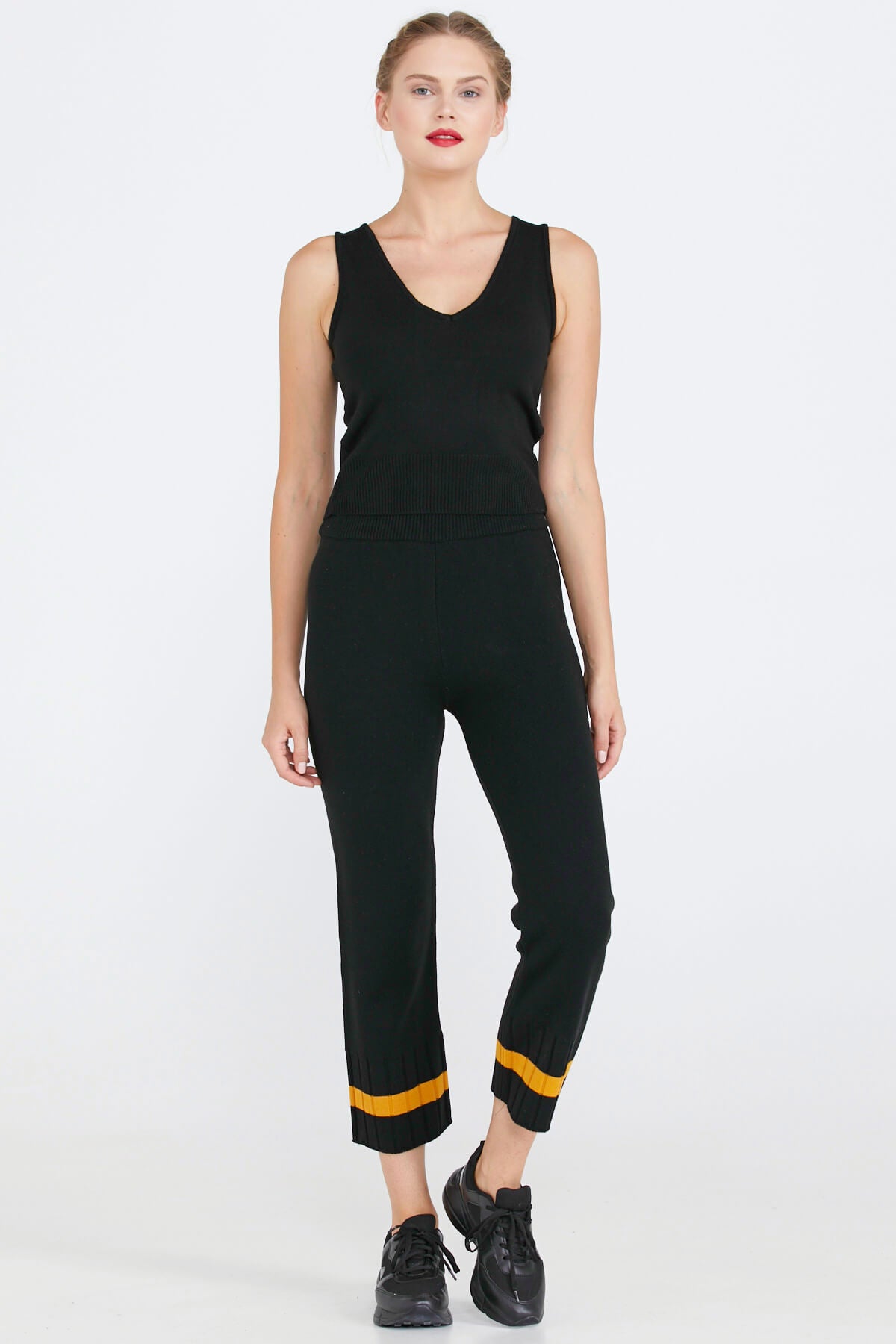 Paça Detaylı Triko Pantolon - Siyah (1) Sementa