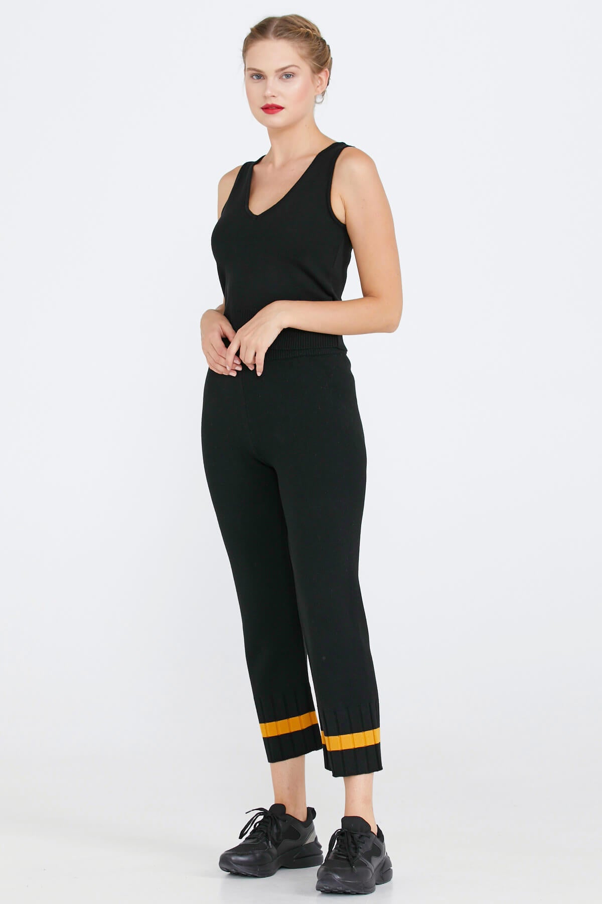 Paça Detaylı Triko Pantolon - Siyah (2) Sementa