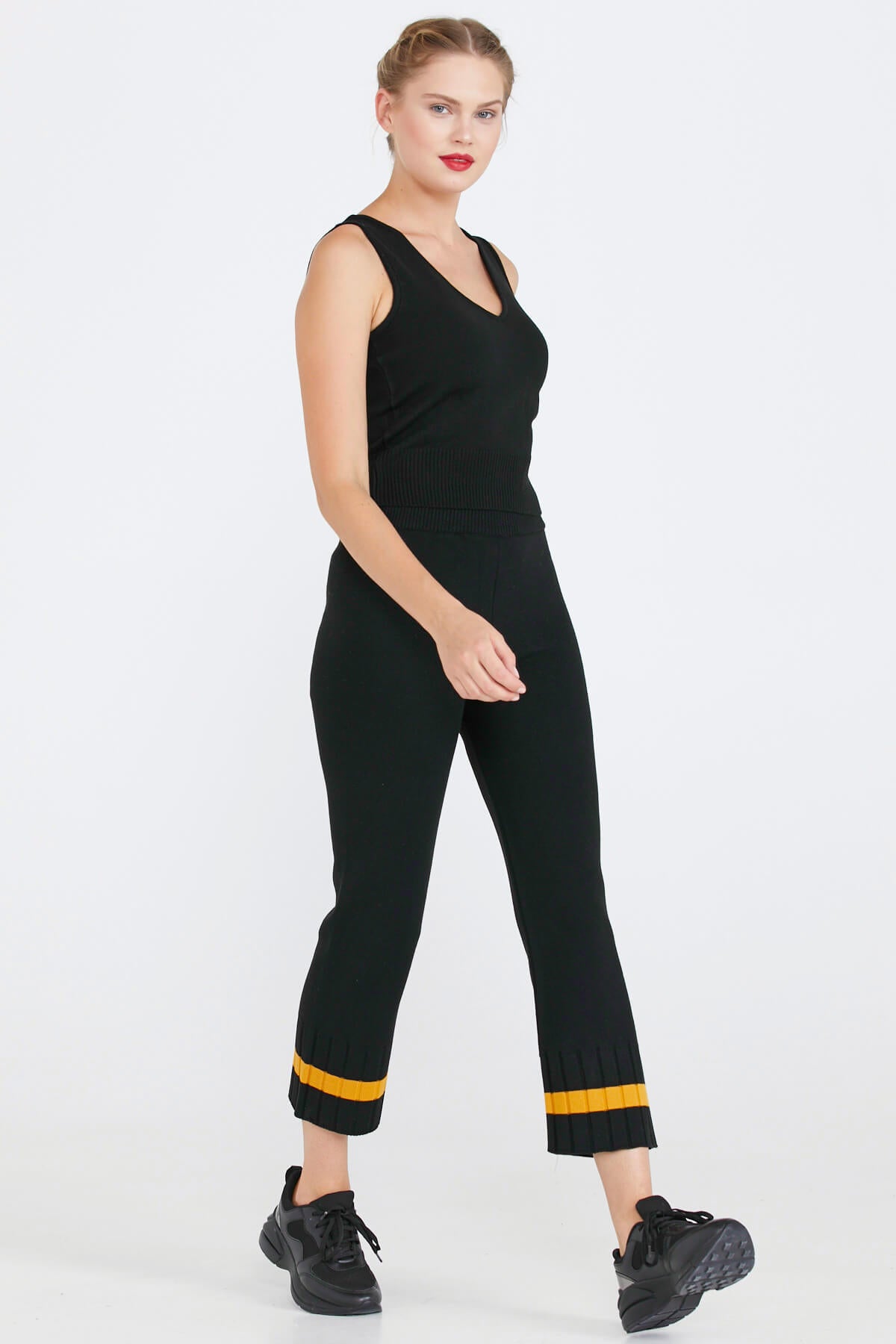 Paça Detaylı Triko Pantolon - Siyah (3) Sementa