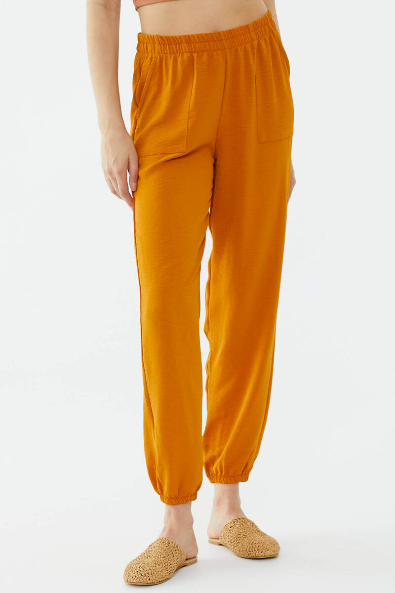 Paçası Lastikli Rahat Kalıp Krep Pantolon - Tarçın (2) Sementa