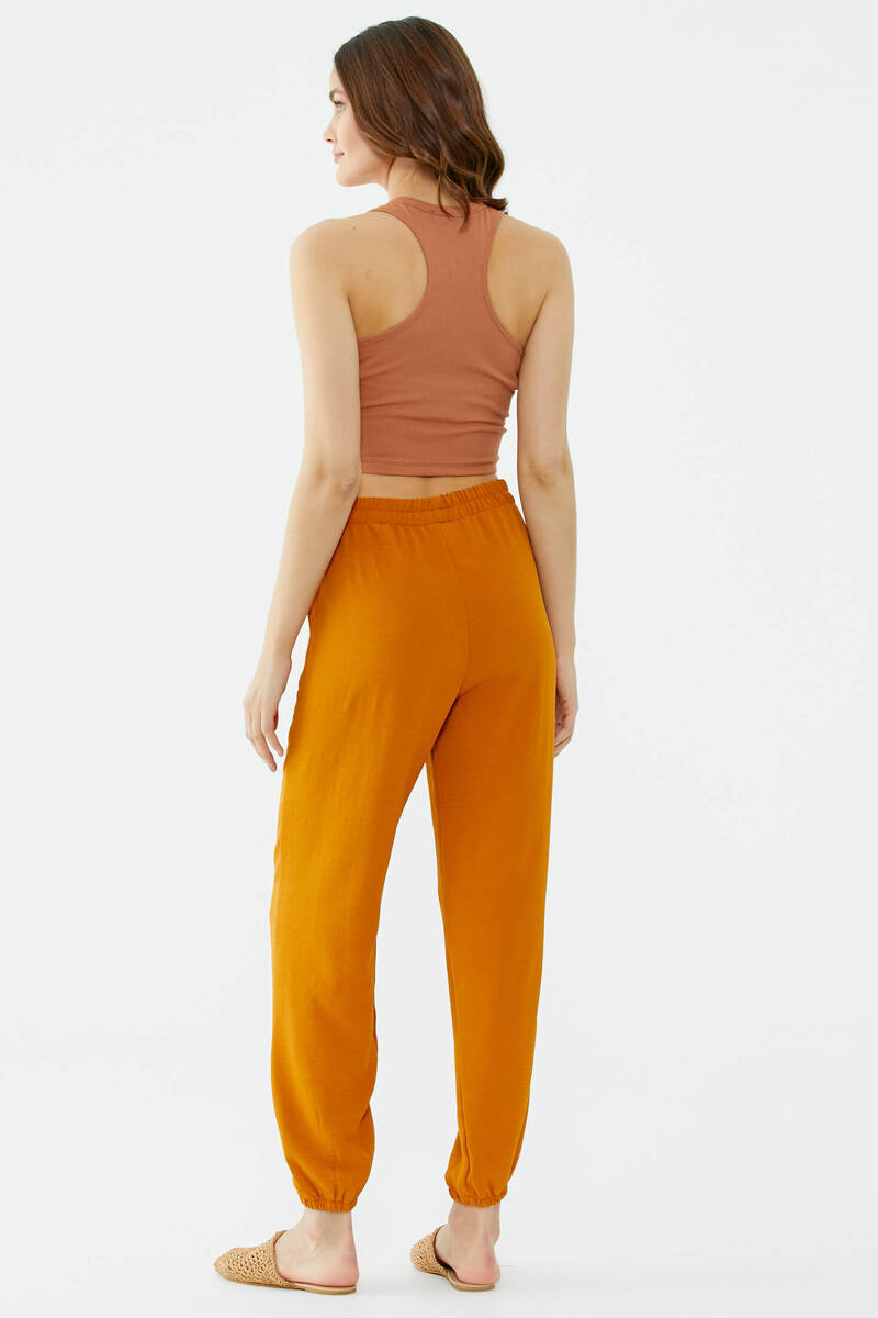 Paçası Lastikli Rahat Kalıp Krep Pantolon - Tarçın (3) Sementa
