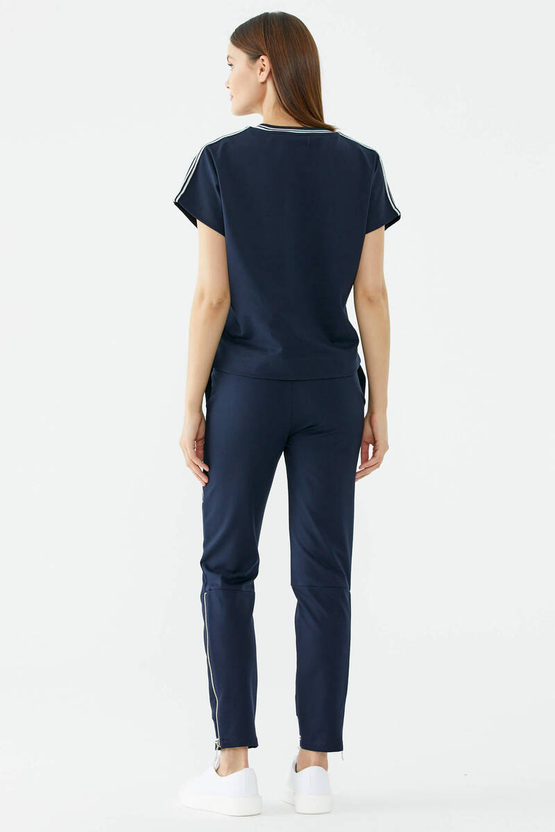 Palmiye Nakışlı Düşük Kısa Kol Sweatshirt - Lacivert (5) Sementa