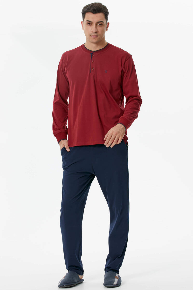 Pamuk Uzun Kol Pijama Takım - Bordo (1) Sementa